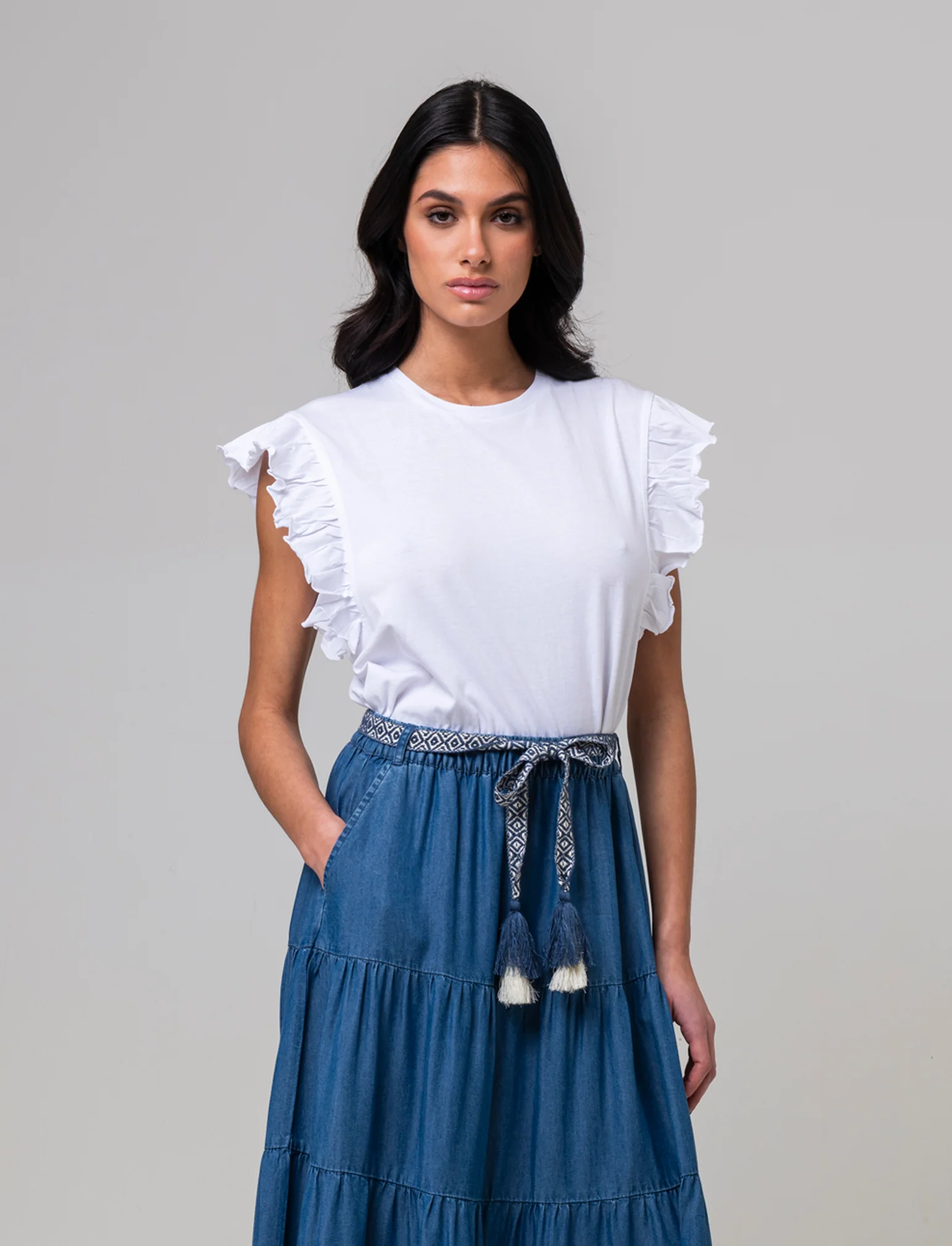 T-shirt con rouches da donna - Bianco