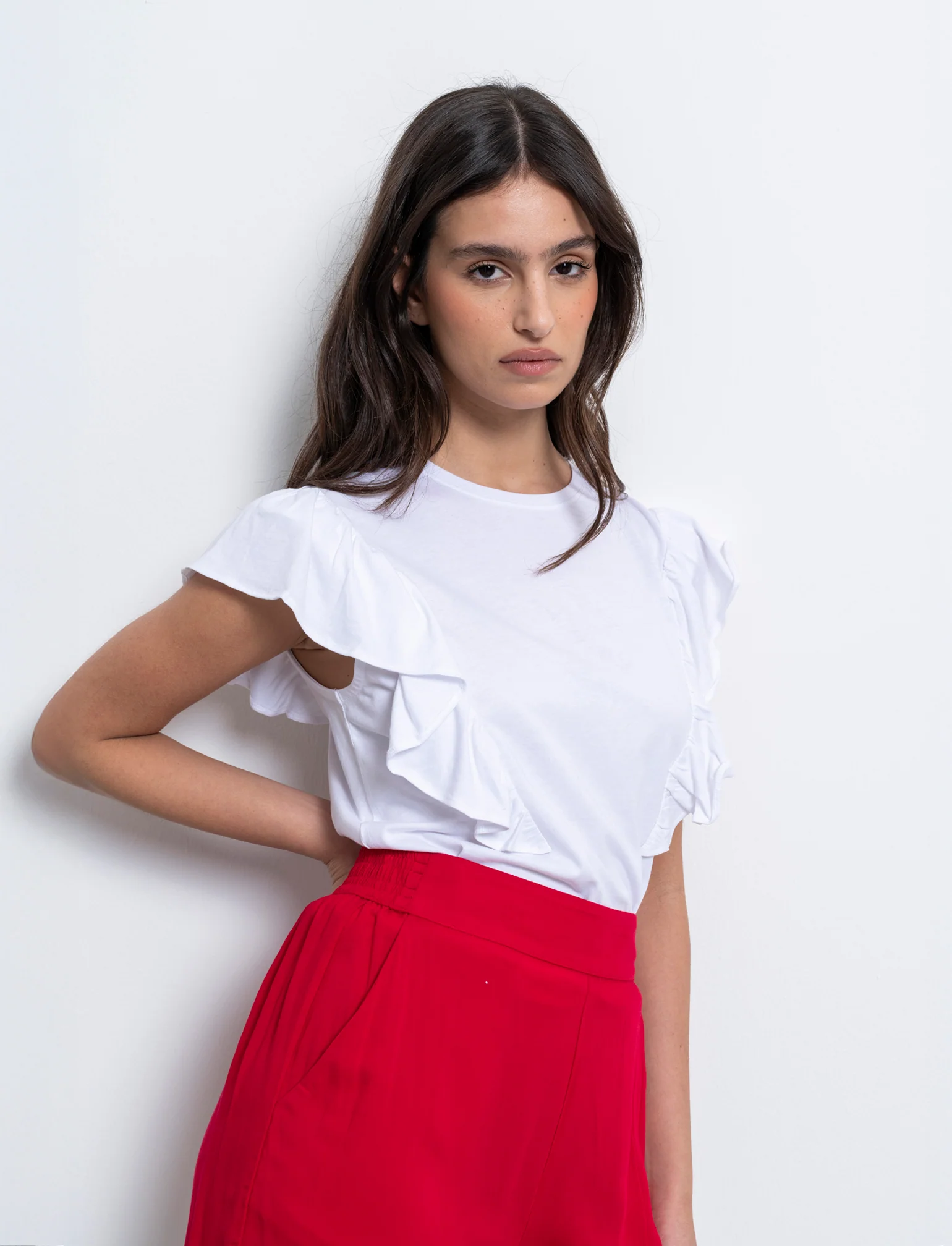 T-shirt con rouches da donna - Bianco