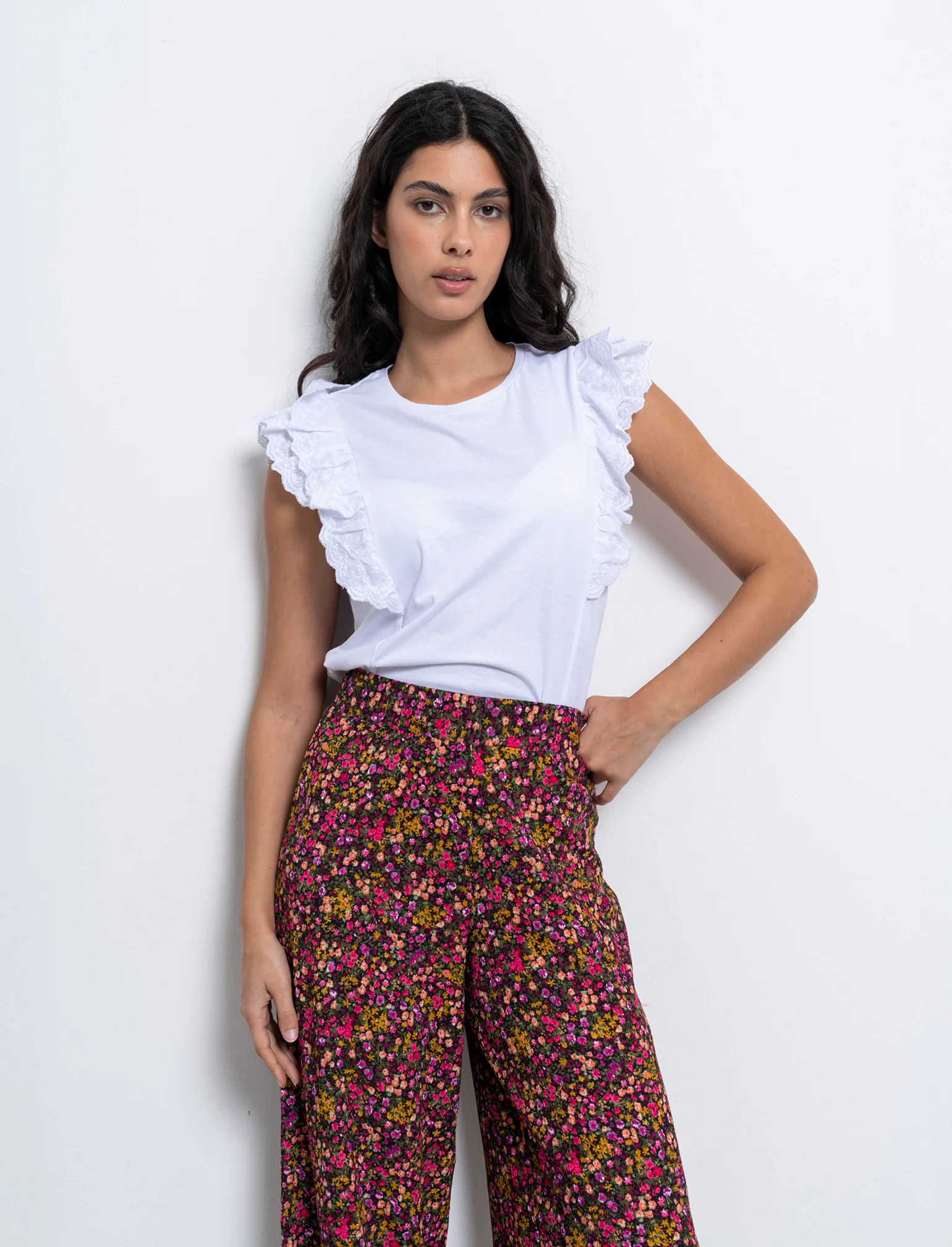 T-shirt con rouches da donna - Bianco - Image 3