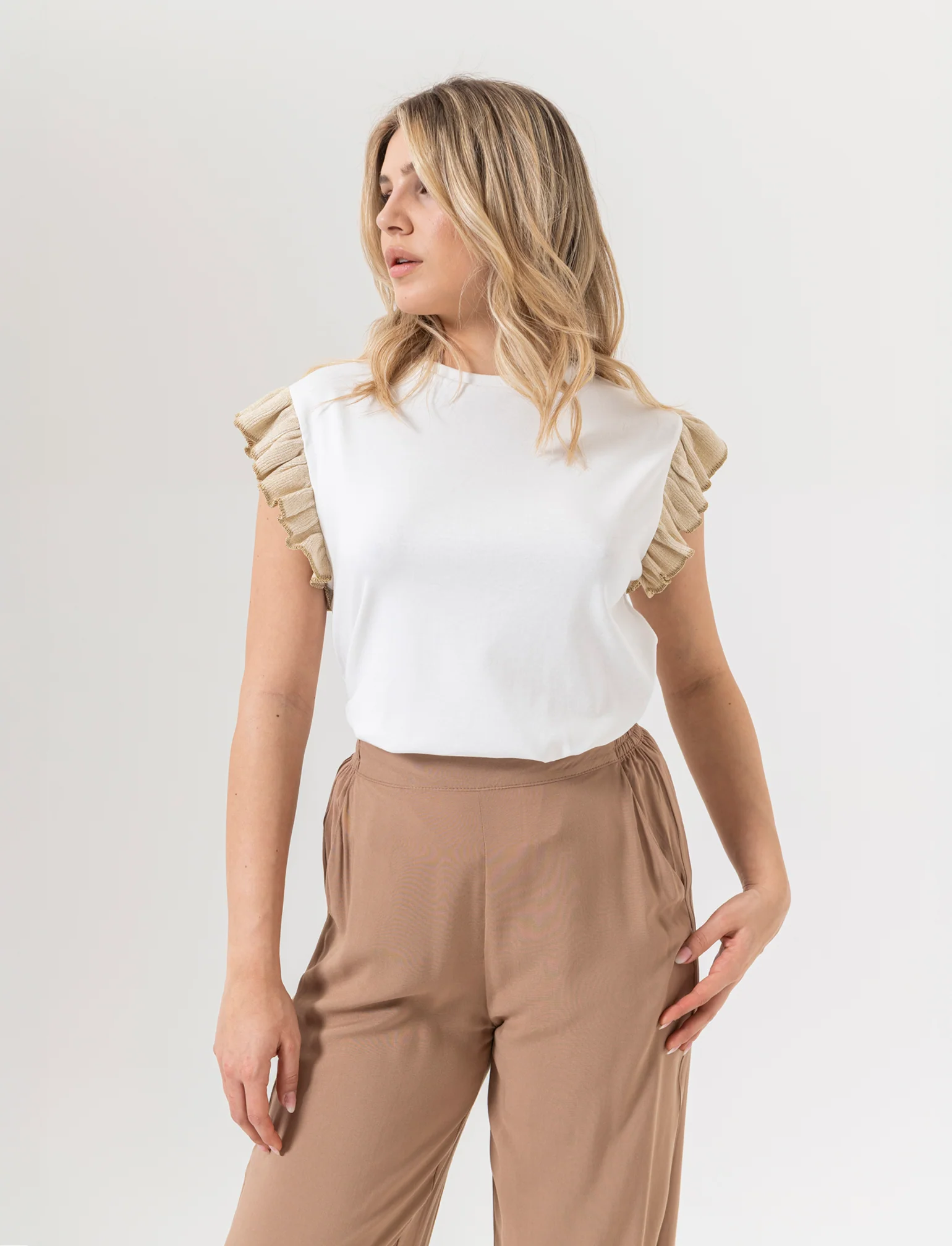T-shirt con rouches da donna - Bianco - Image 3
