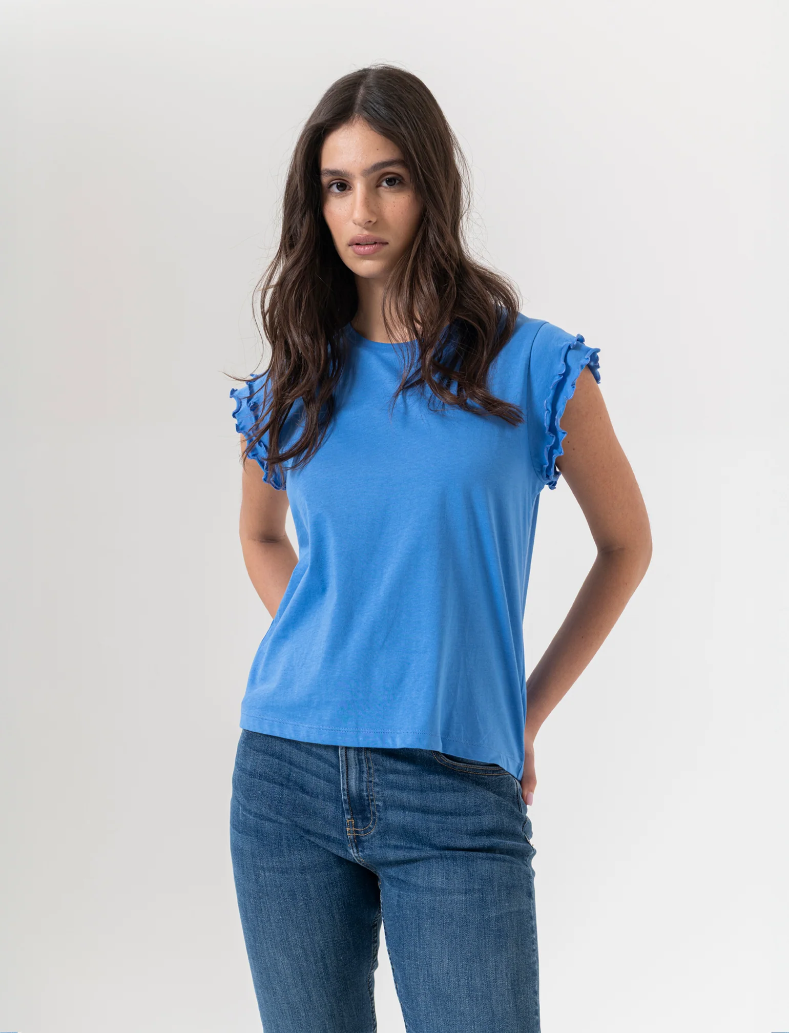 T-shirt con rouches da donna - Bluette - Image 3