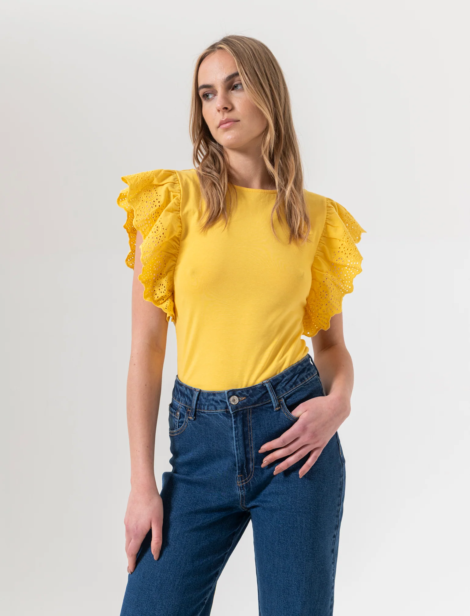 T-shirt con rouches da donna - Giallo limone - Image 3