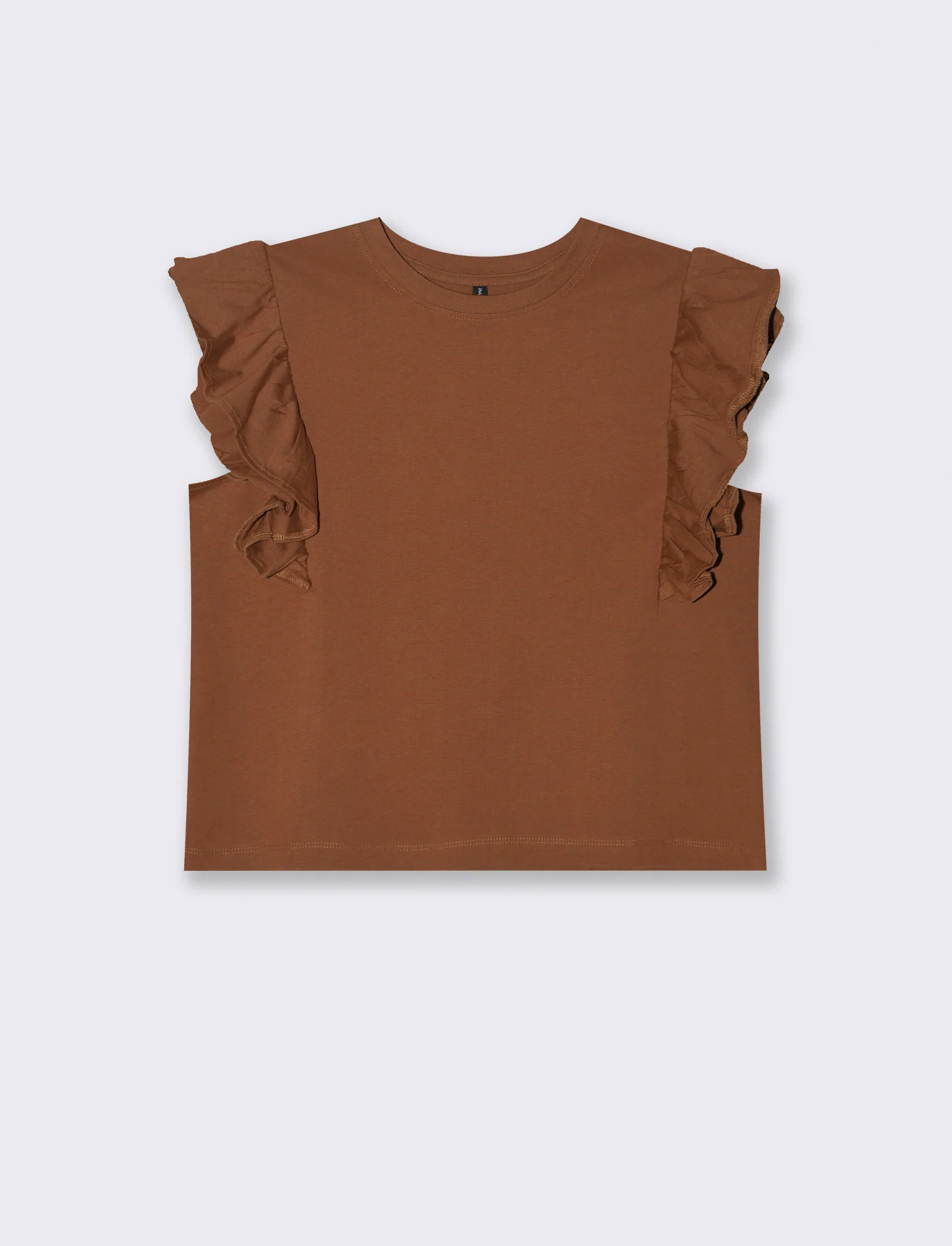 T-SHIRT CON ROUCHES - Marrone tabacco - Image 2