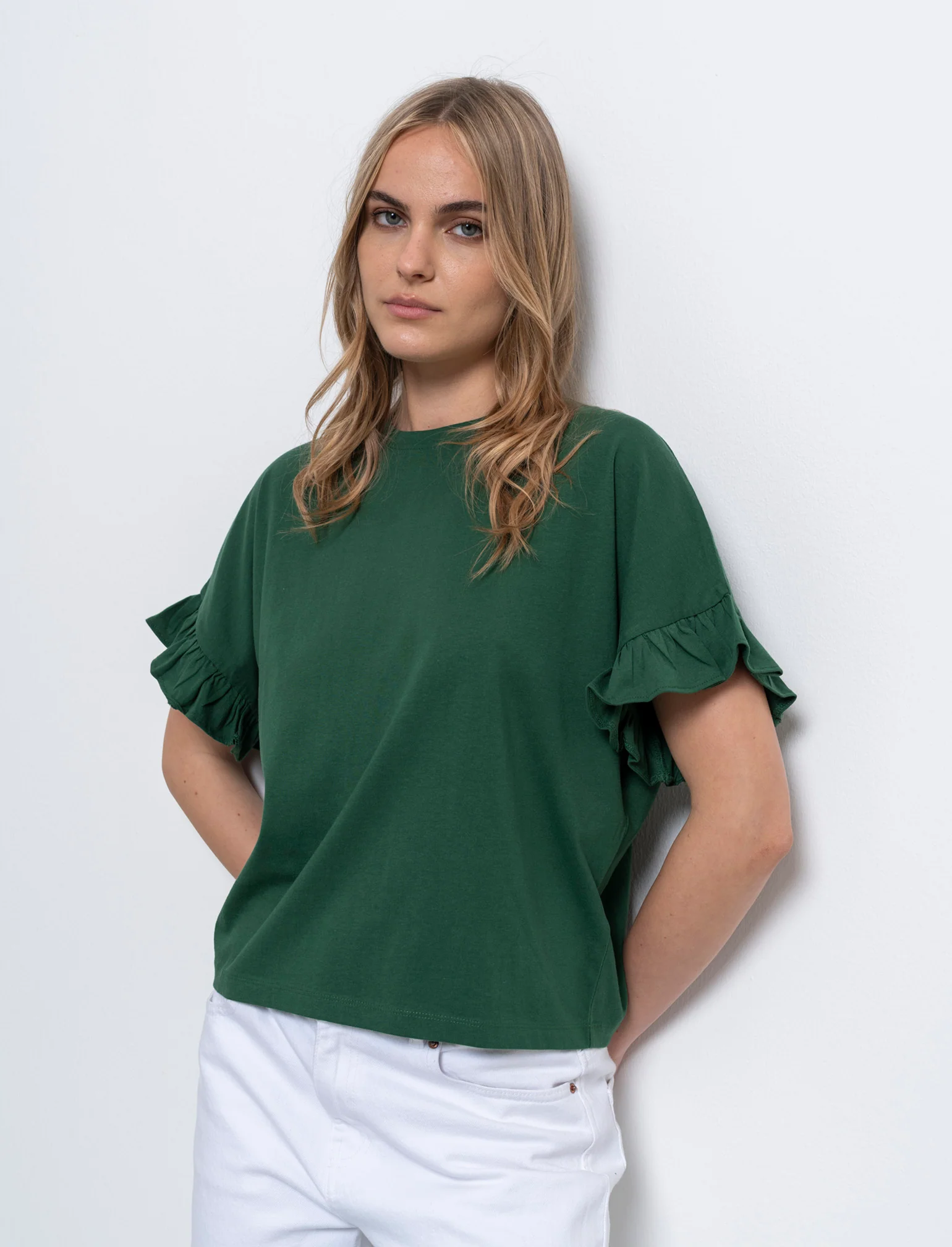 T-shirt con ruches da donna - Verde - Image 3