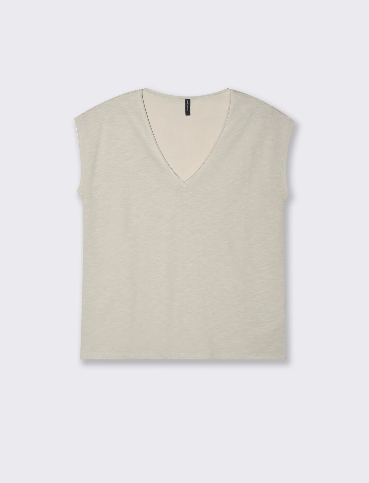T-SHIRT CON SCOLLO A V - Bianco gesso - Image 2