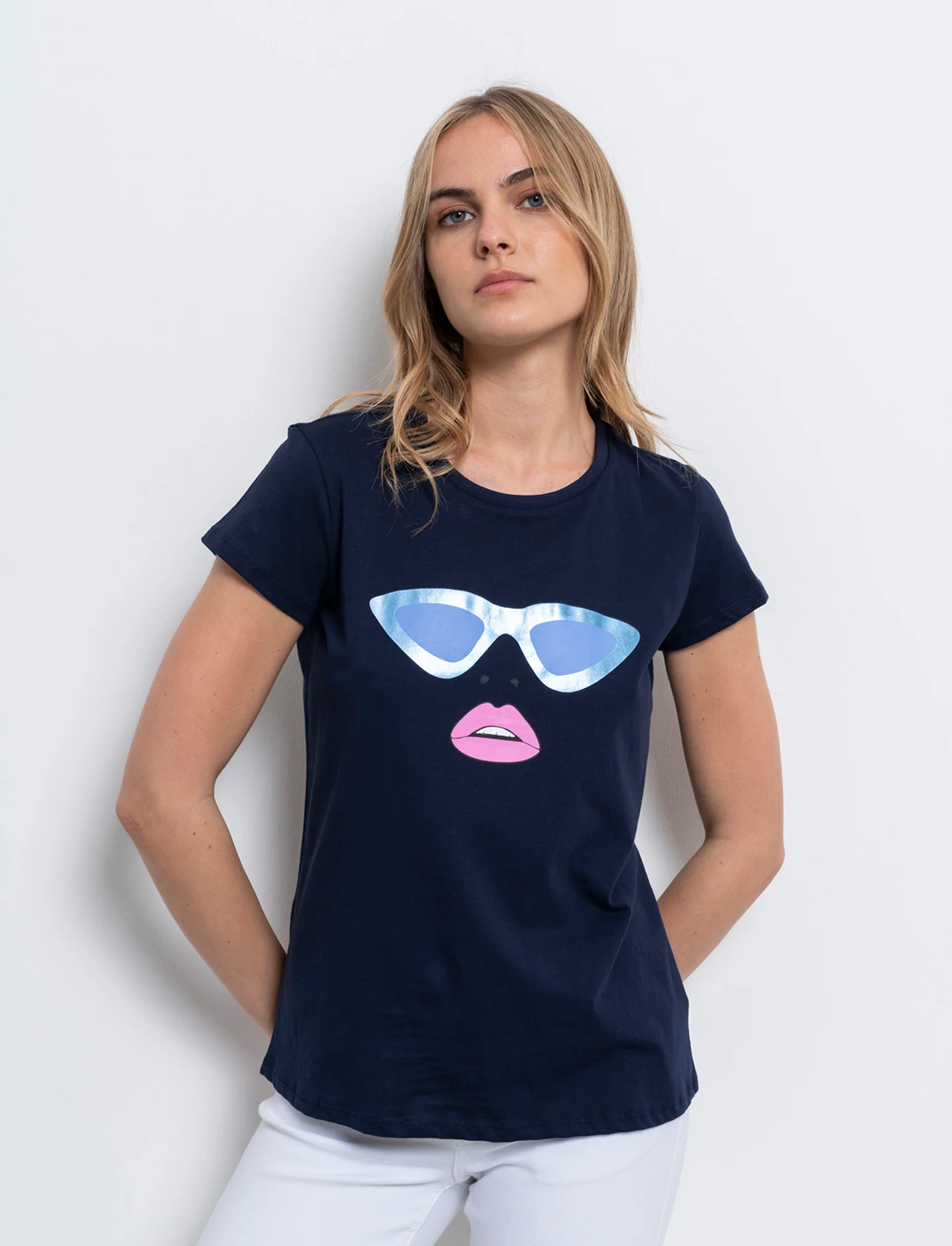 T-shirt con stampa da donna - Blu
