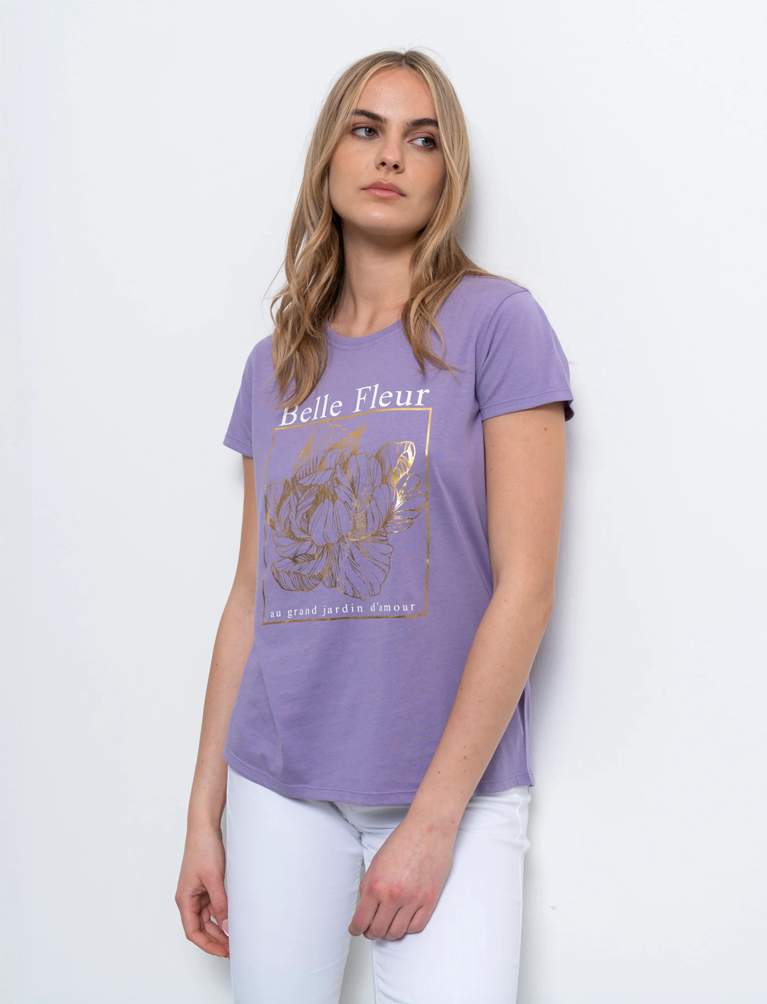 T-shirt con stampa da donna - Lilla pervinca