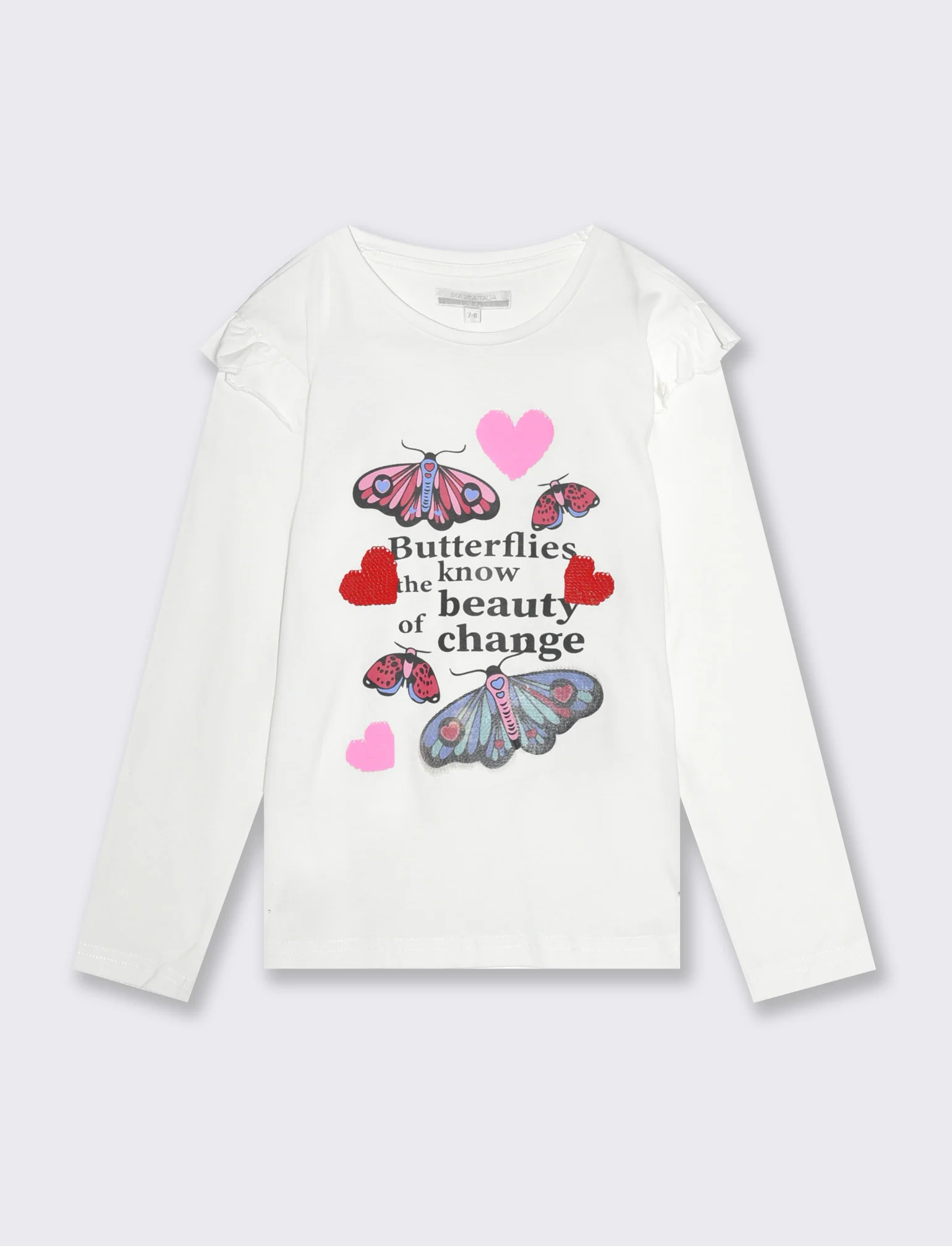 T-shirt con stampa e paillettes da bambina - Bianco latte