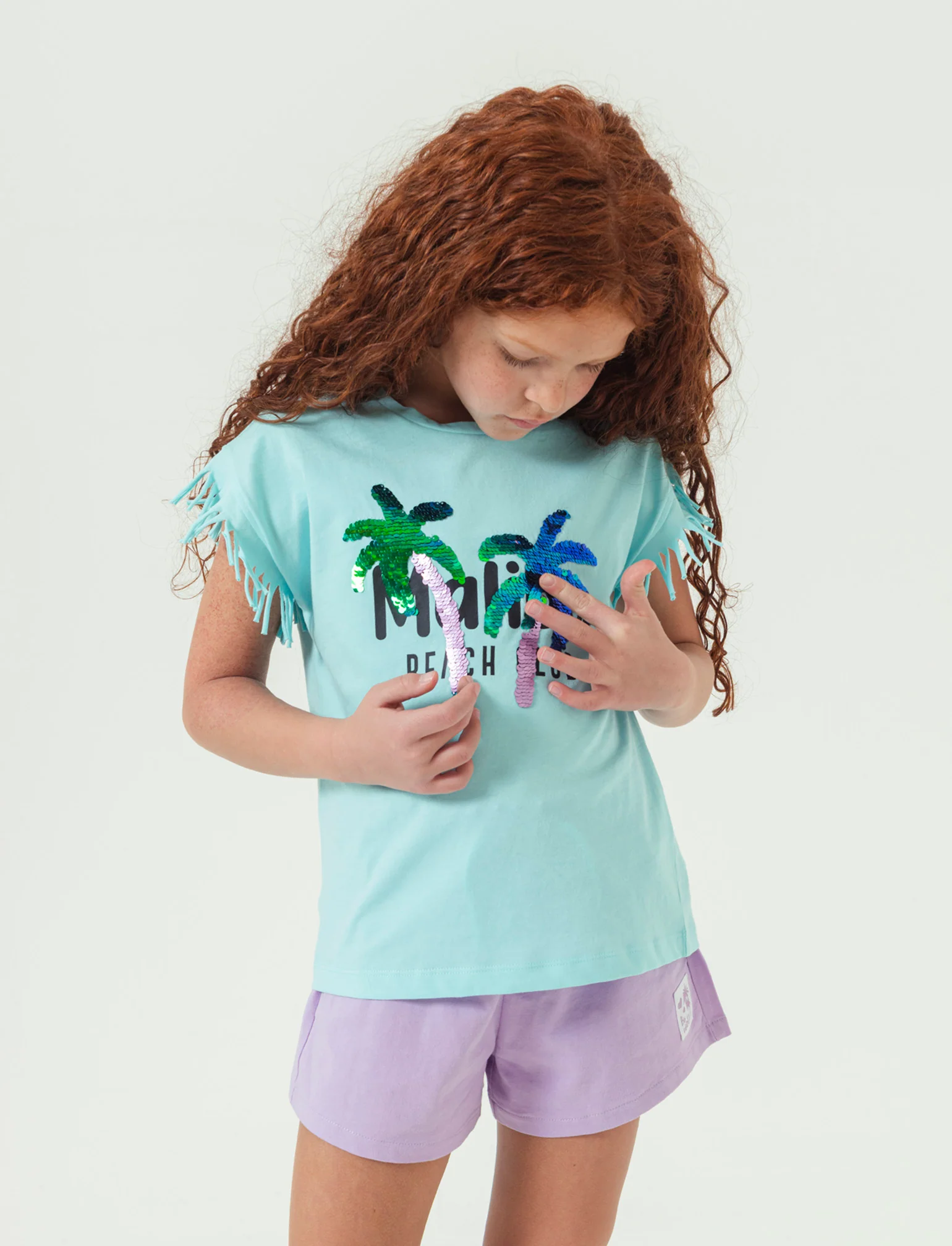 T-shirt con stampa e paillettes da bambina - Verde acqua - Image 2
