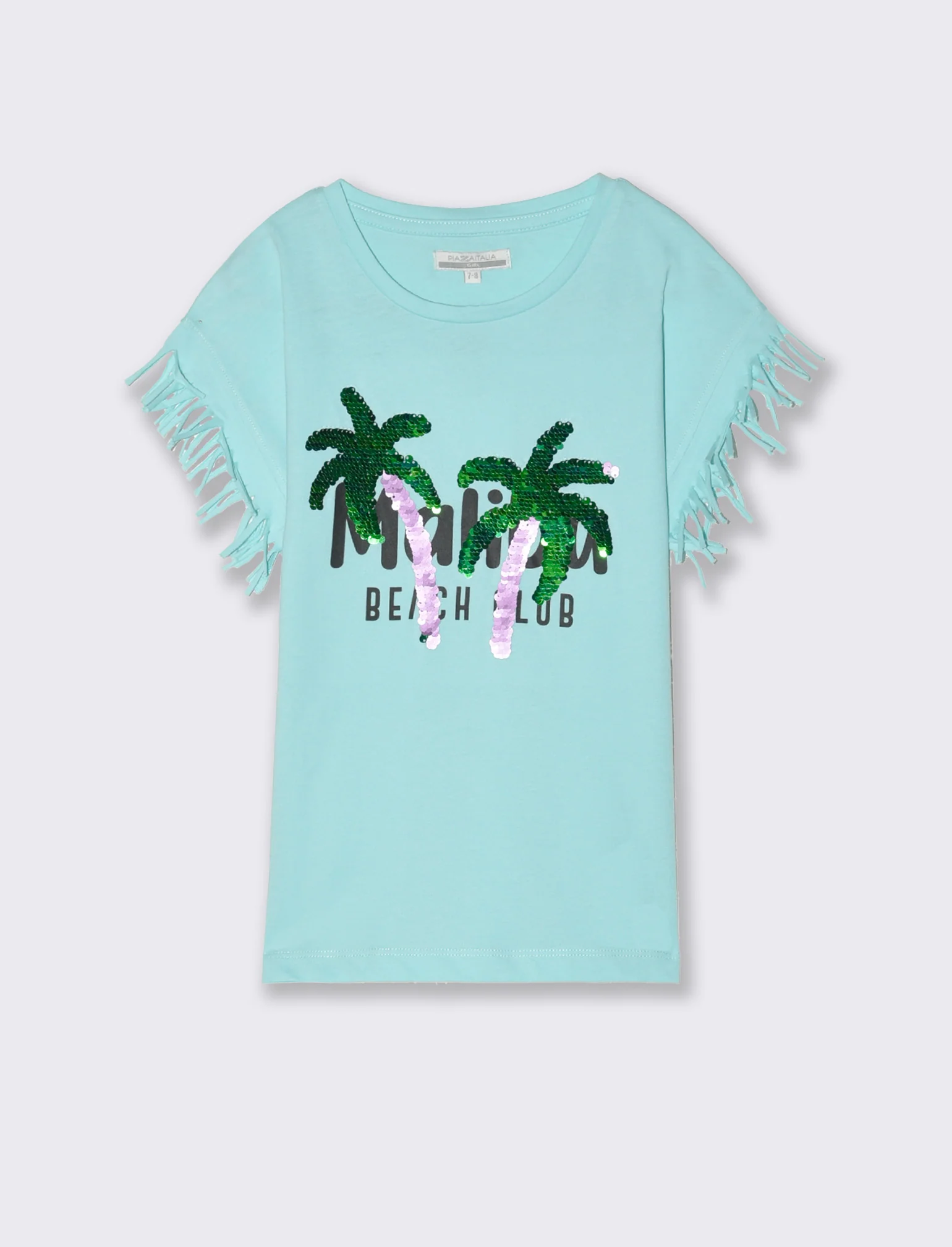 T-shirt con stampa e paillettes da bambina - Verde acqua - Image 3