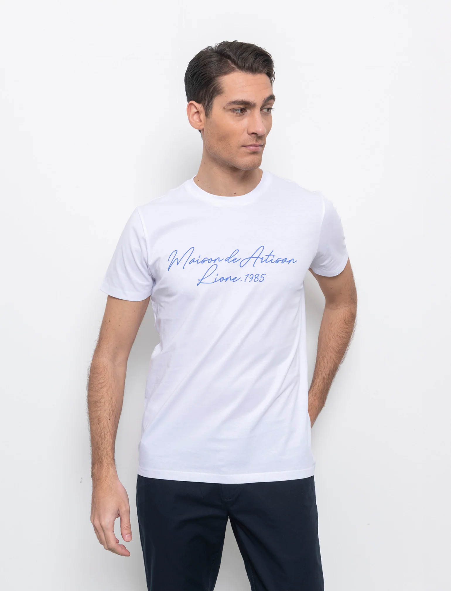 T-shirt con stampa effetto ricamo da uomo - Bianco - Image 3