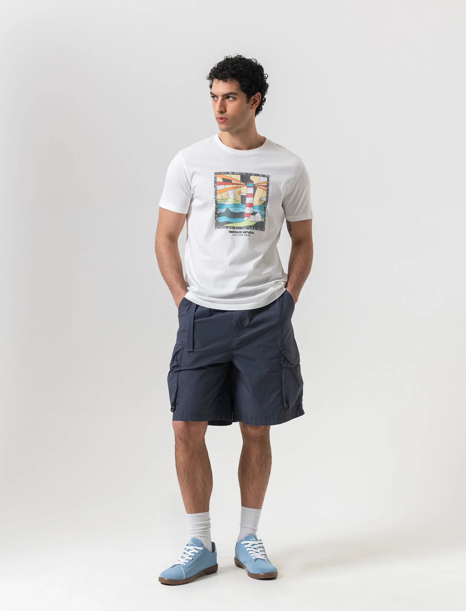 T-shirt con stampa effetto ricamo da uomo - Bianco