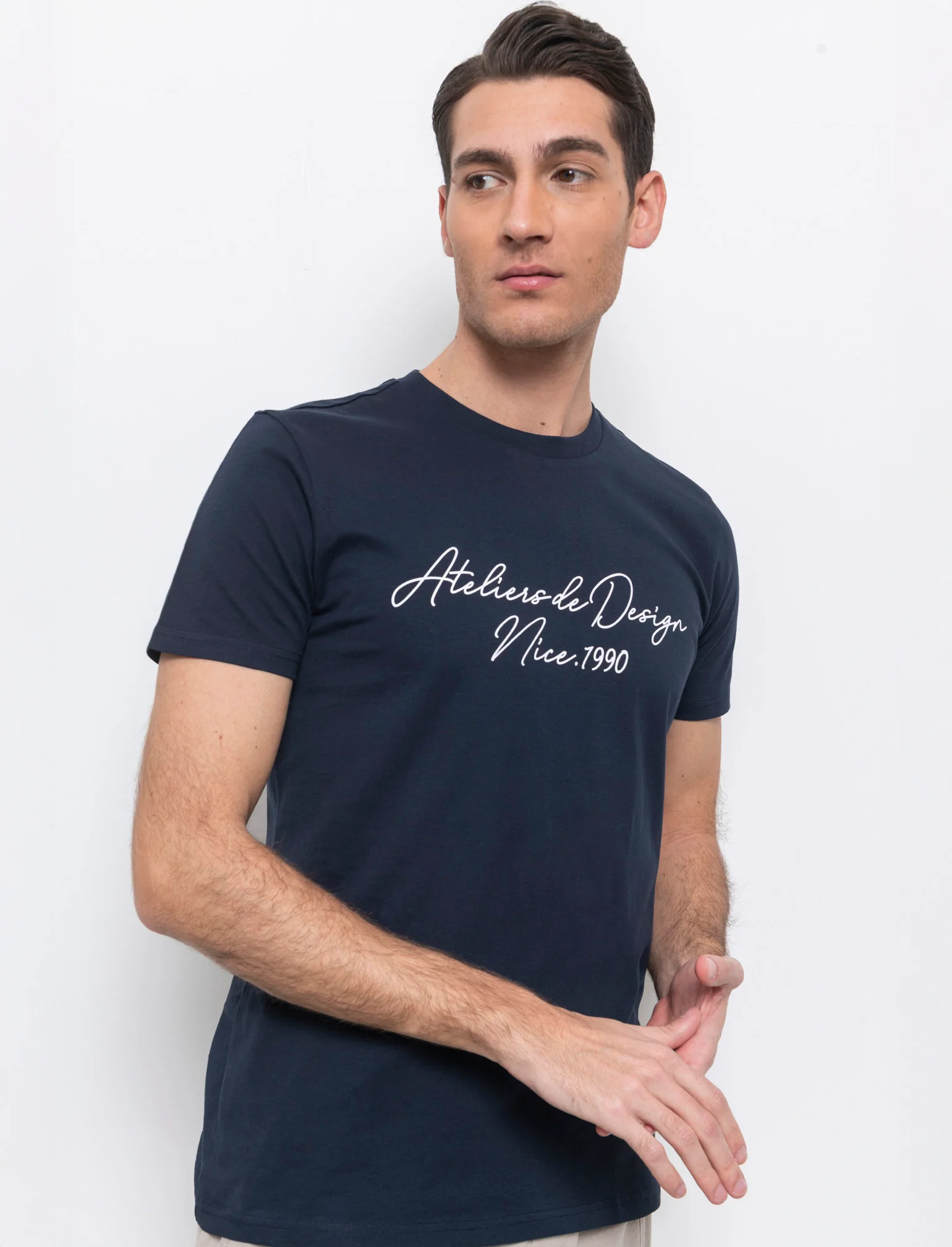 T-shirt con stampa effetto ricamo da uomo - Blu