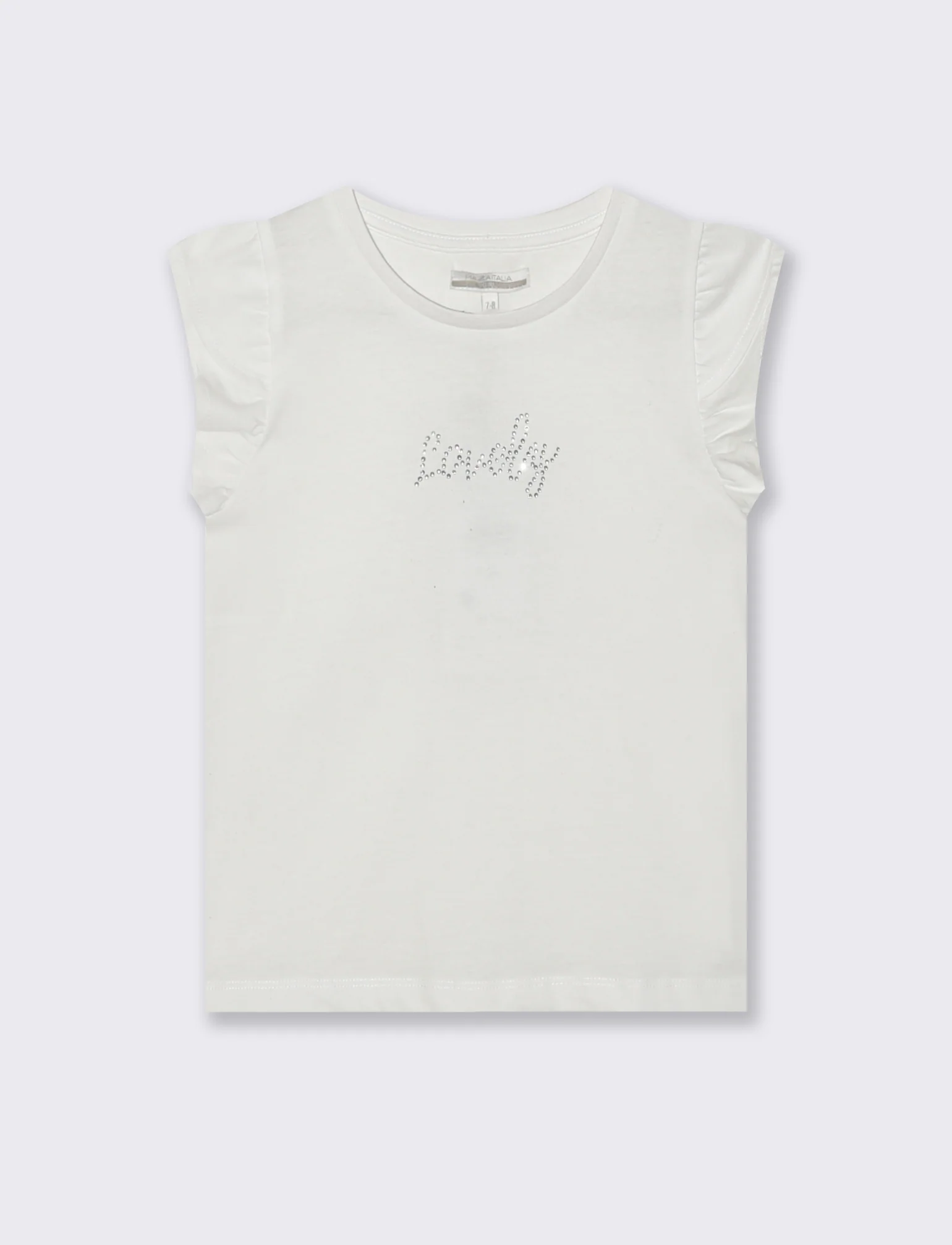 T-shirt con strass e manica volant - Bianco