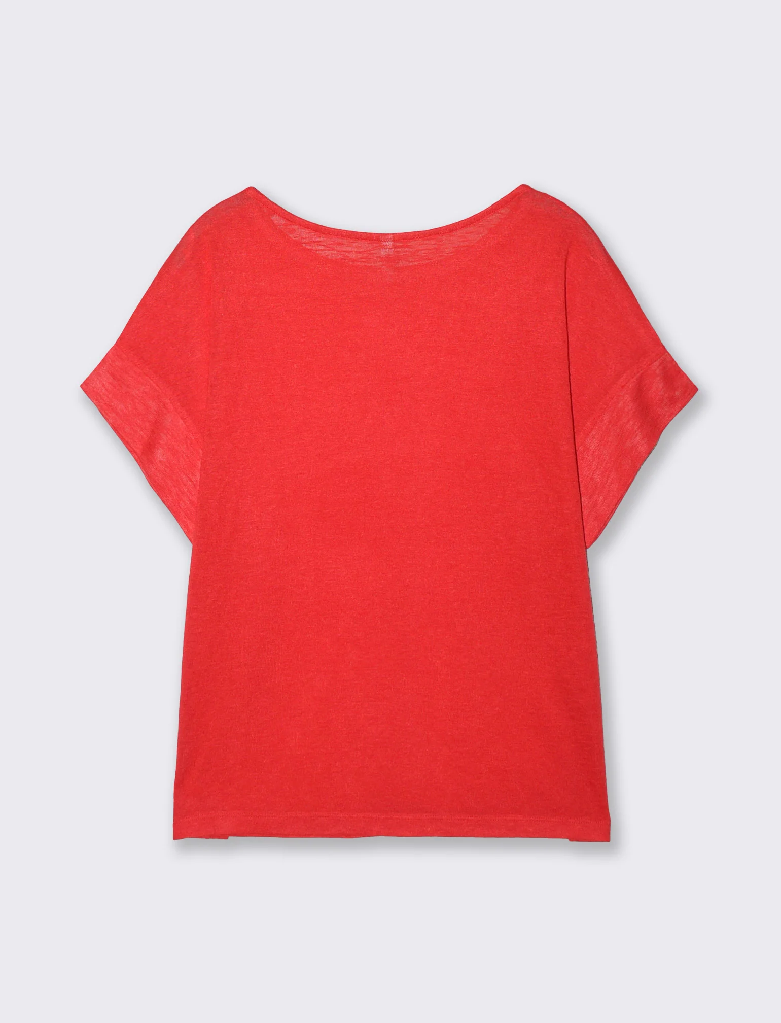 T-Shirt con Strass e Scollo a Barca - Corallo - Image 2