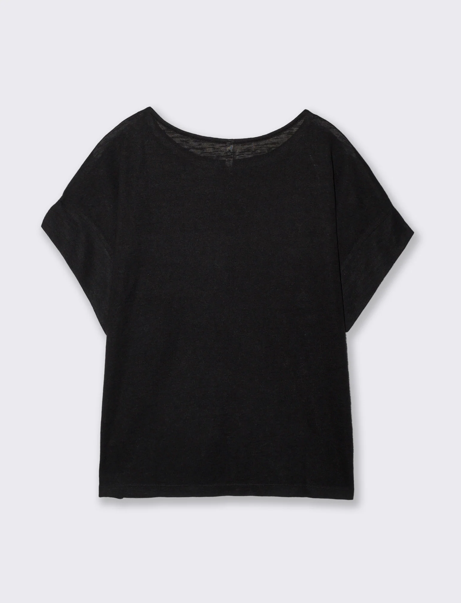 T-Shirt con Strass e Scollo a Barca - Nero - Image 2