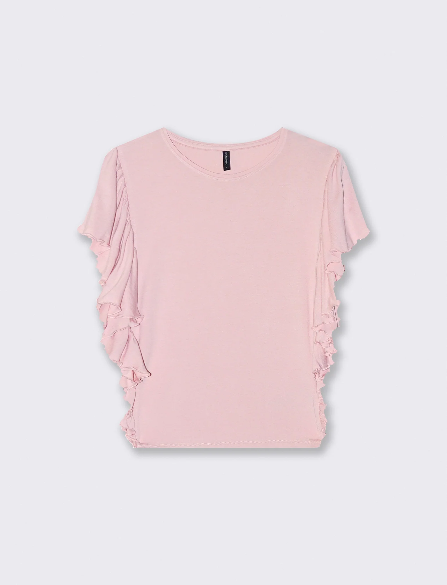 T-Shirt con Volant Laterali - Rosa polvere