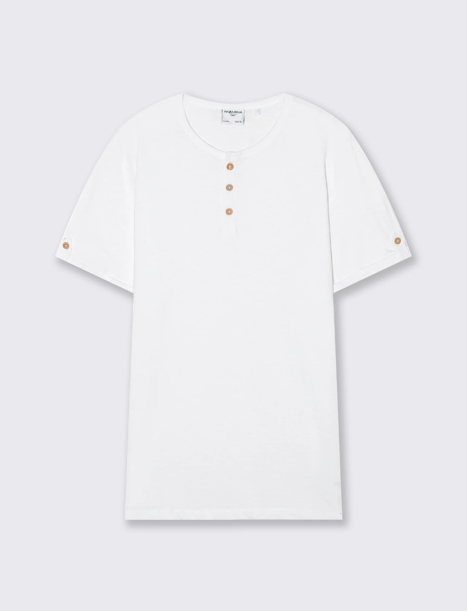 T-shirt cotone collo serafino bottoni - Bianco