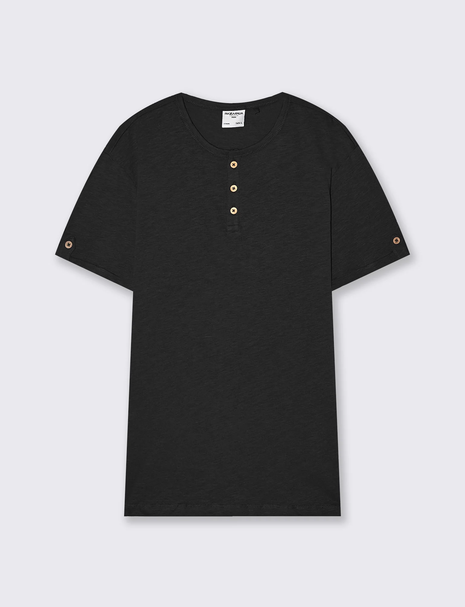 T-shirt cotone collo serafino bottoni - Nero