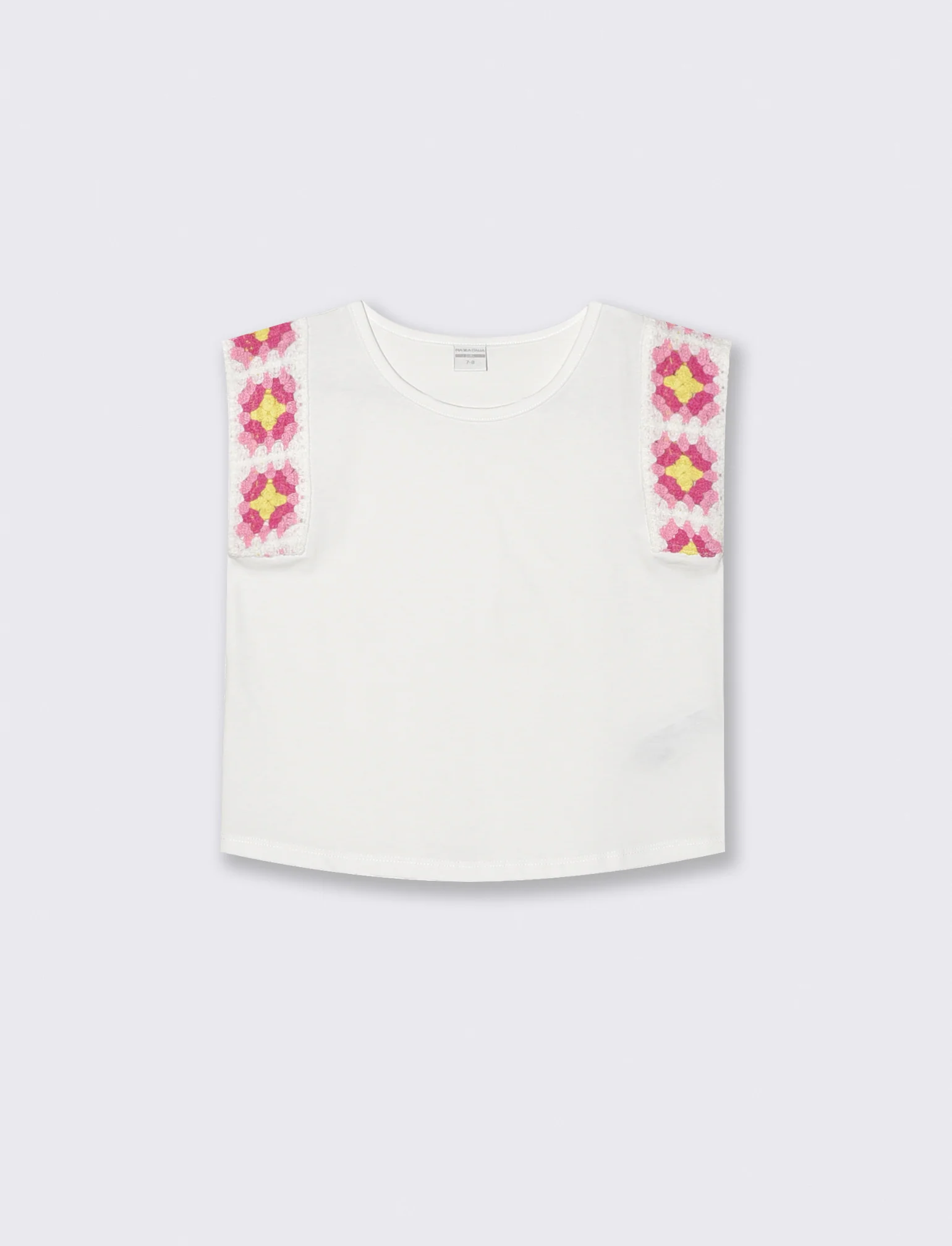 T-Shirt Cotone con Maniche Crochet - Bianco latte - Image 2