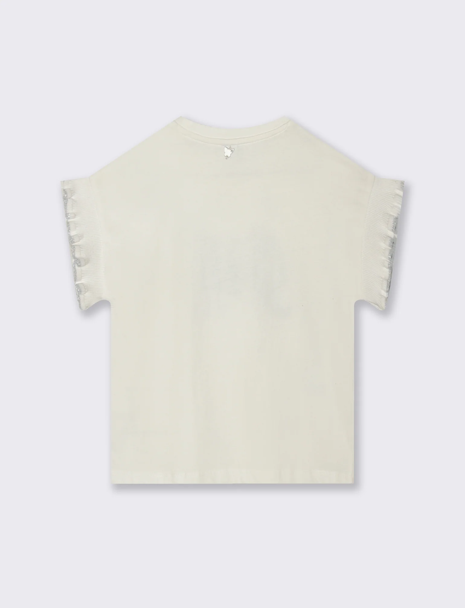 T-shirt cotone con maniche in costina e strass - Bianco latte - Image 2