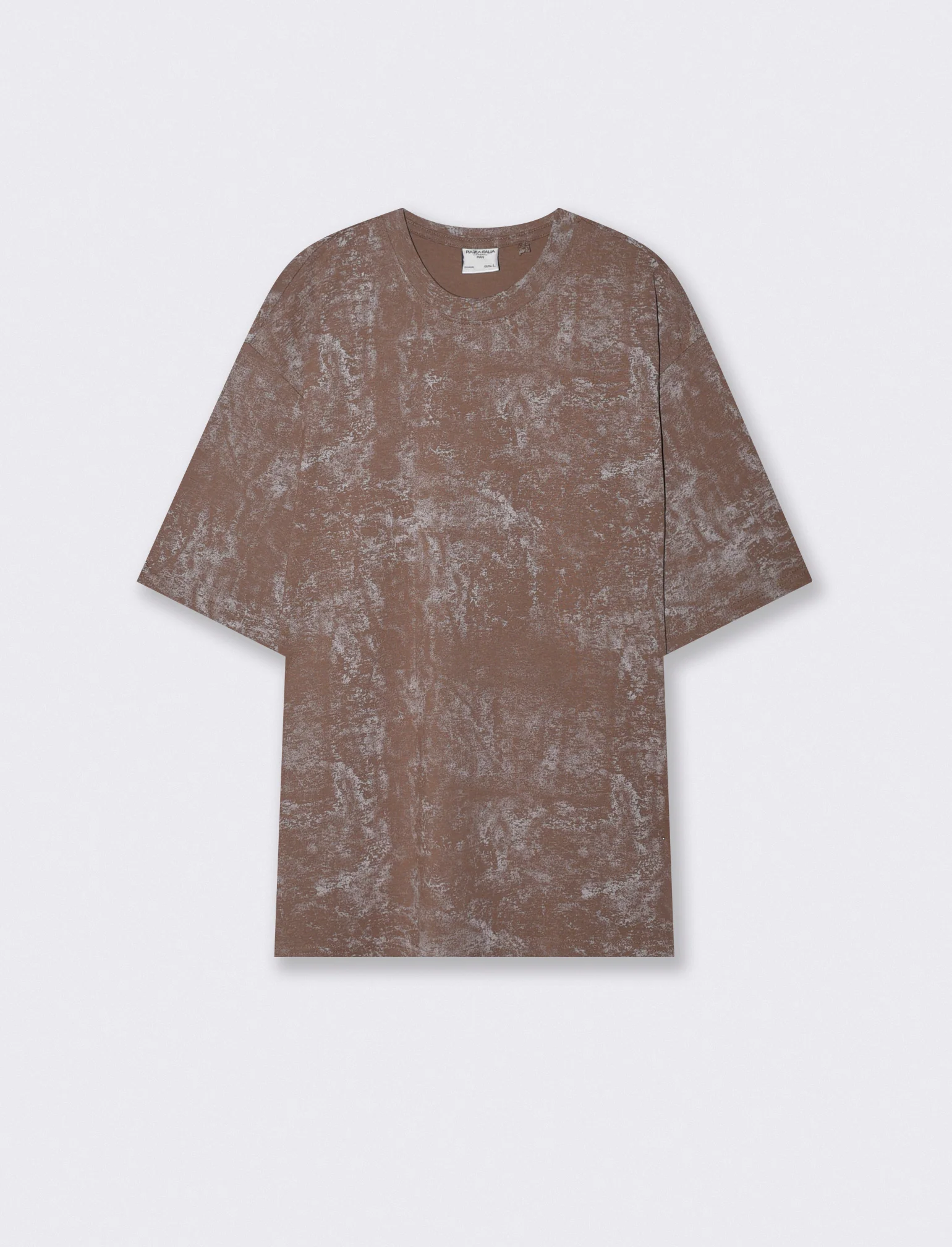 T-shirt cotone con stampa astratta all over - Grigio fango - Image 5