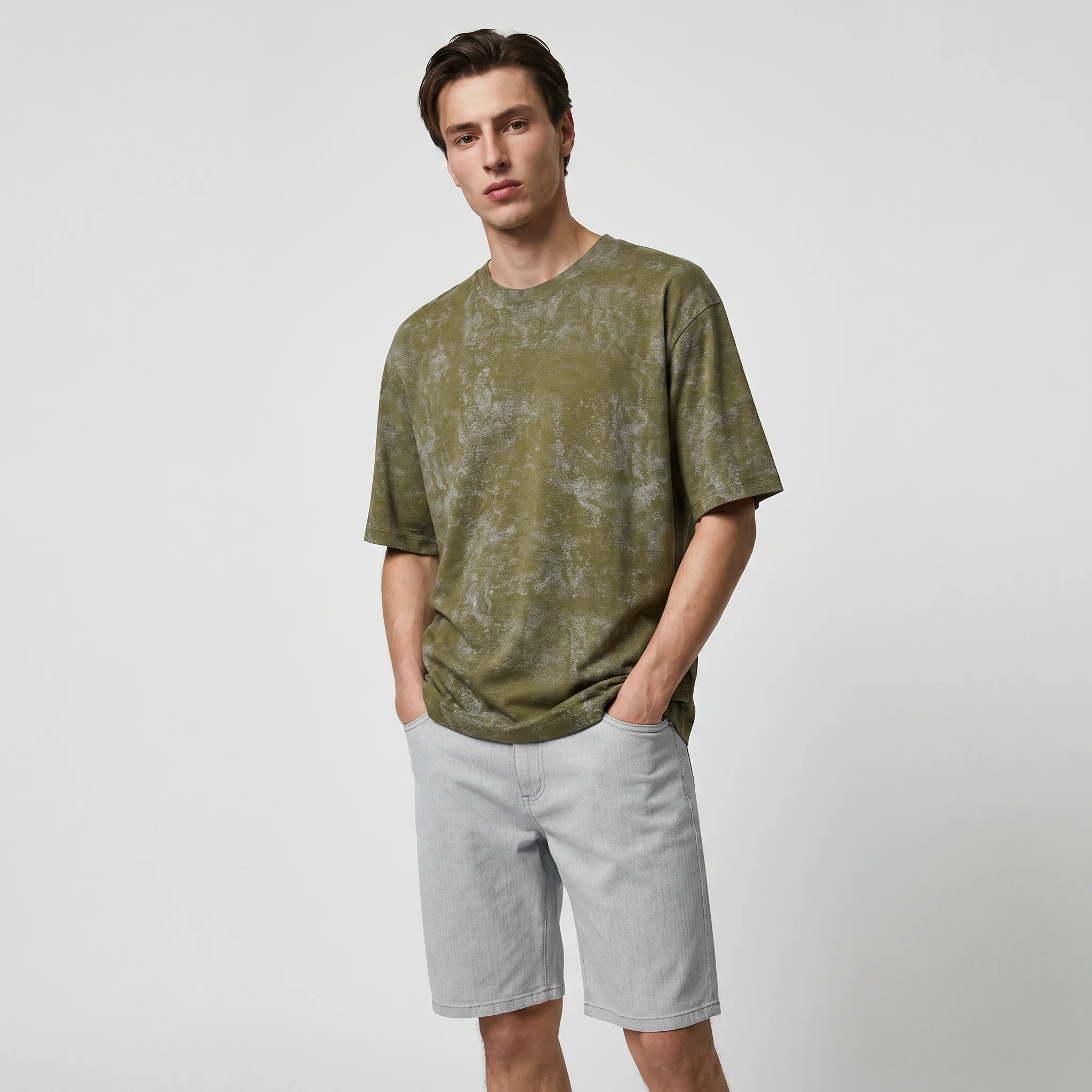 T-shirt cotone con stampa astratta all over - Verde oliva - Image 2
