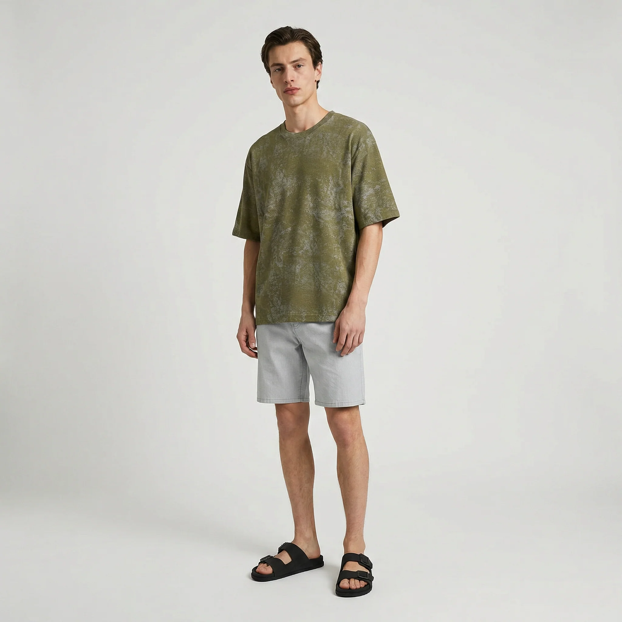 T-shirt cotone con stampa astratta all over - Verde oliva - Image 3
