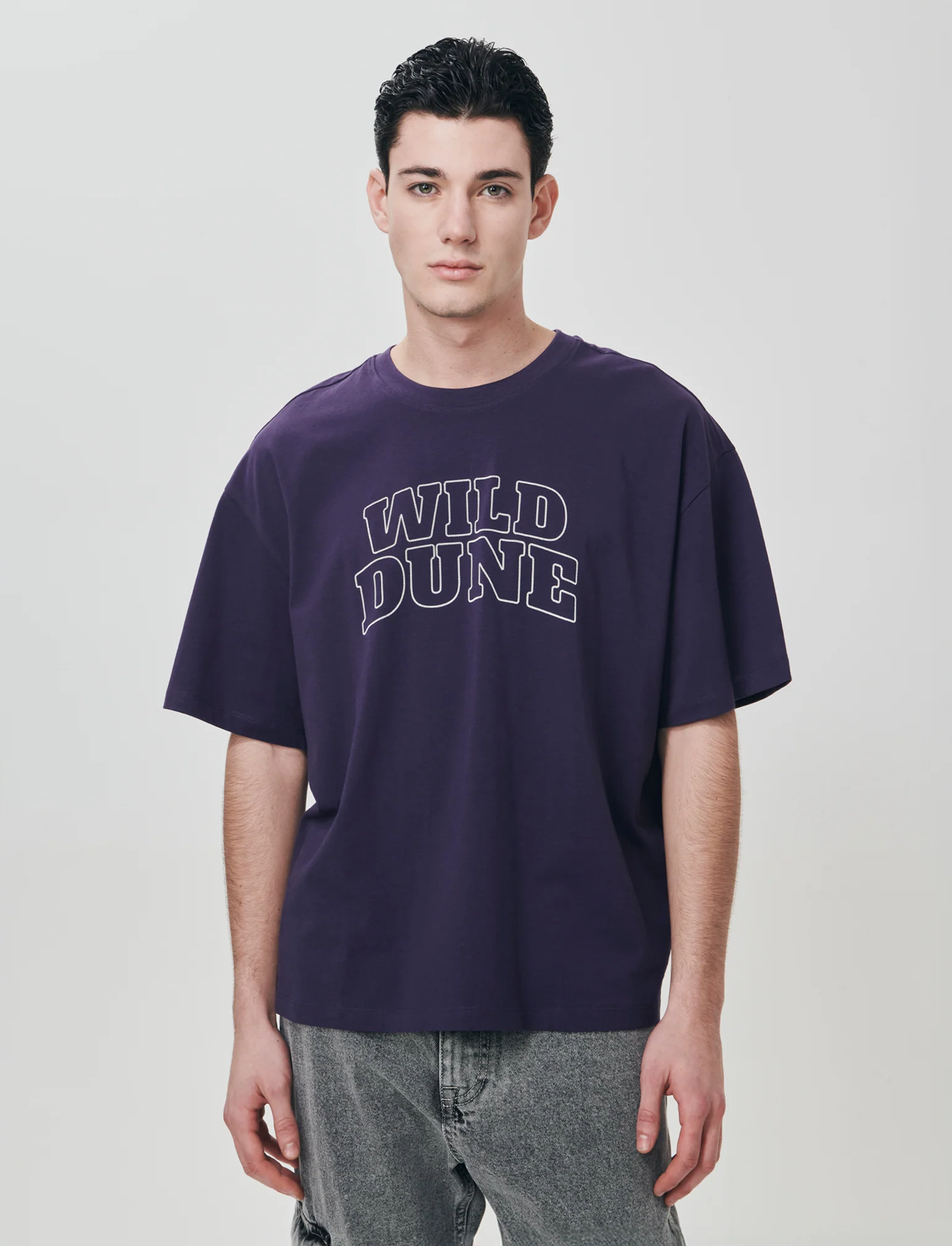 T-shirt cotone con stampa effetto ricamo - Viola - Image 3