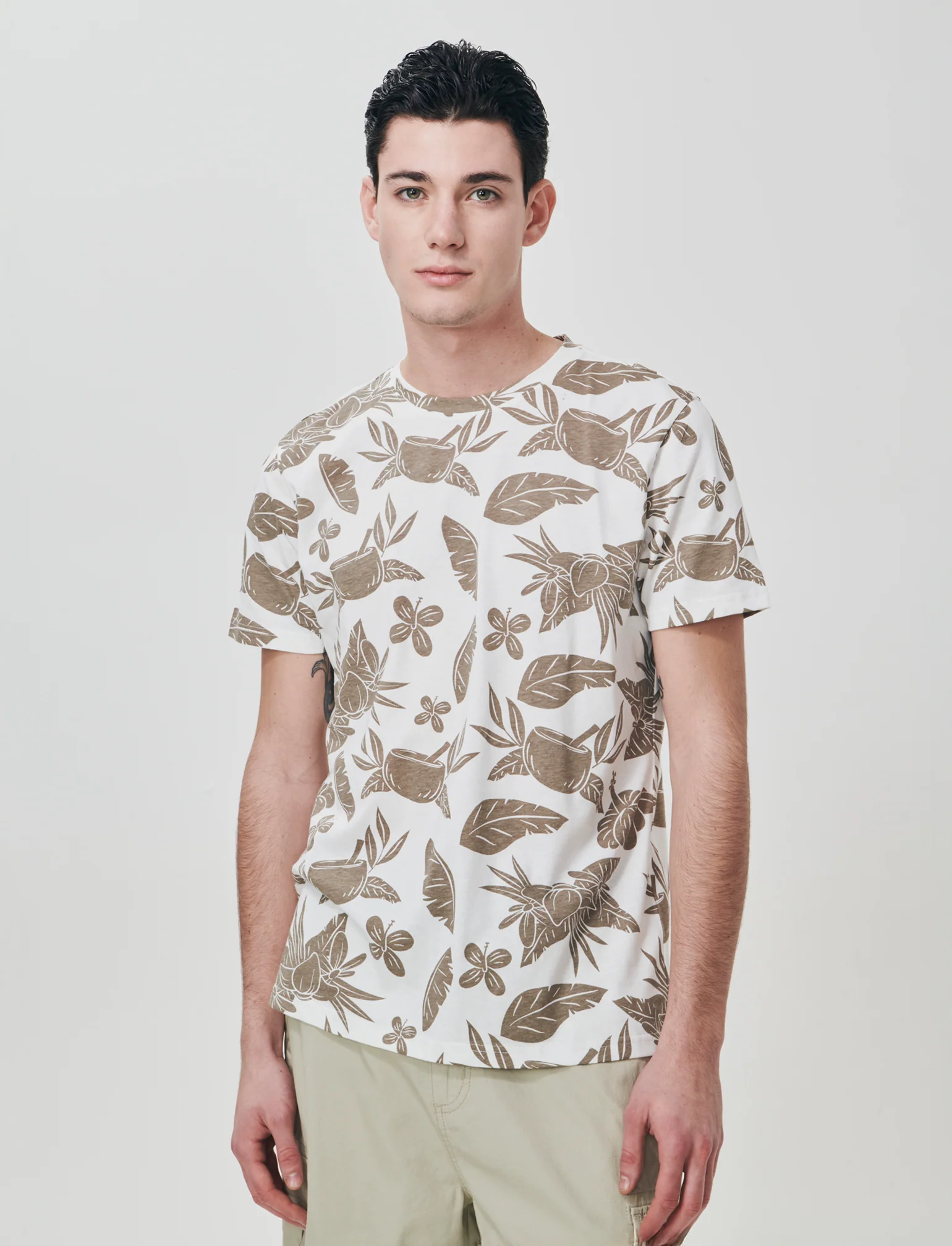 T-shirt cotone floreale all over - Bianco sporco - Image 3