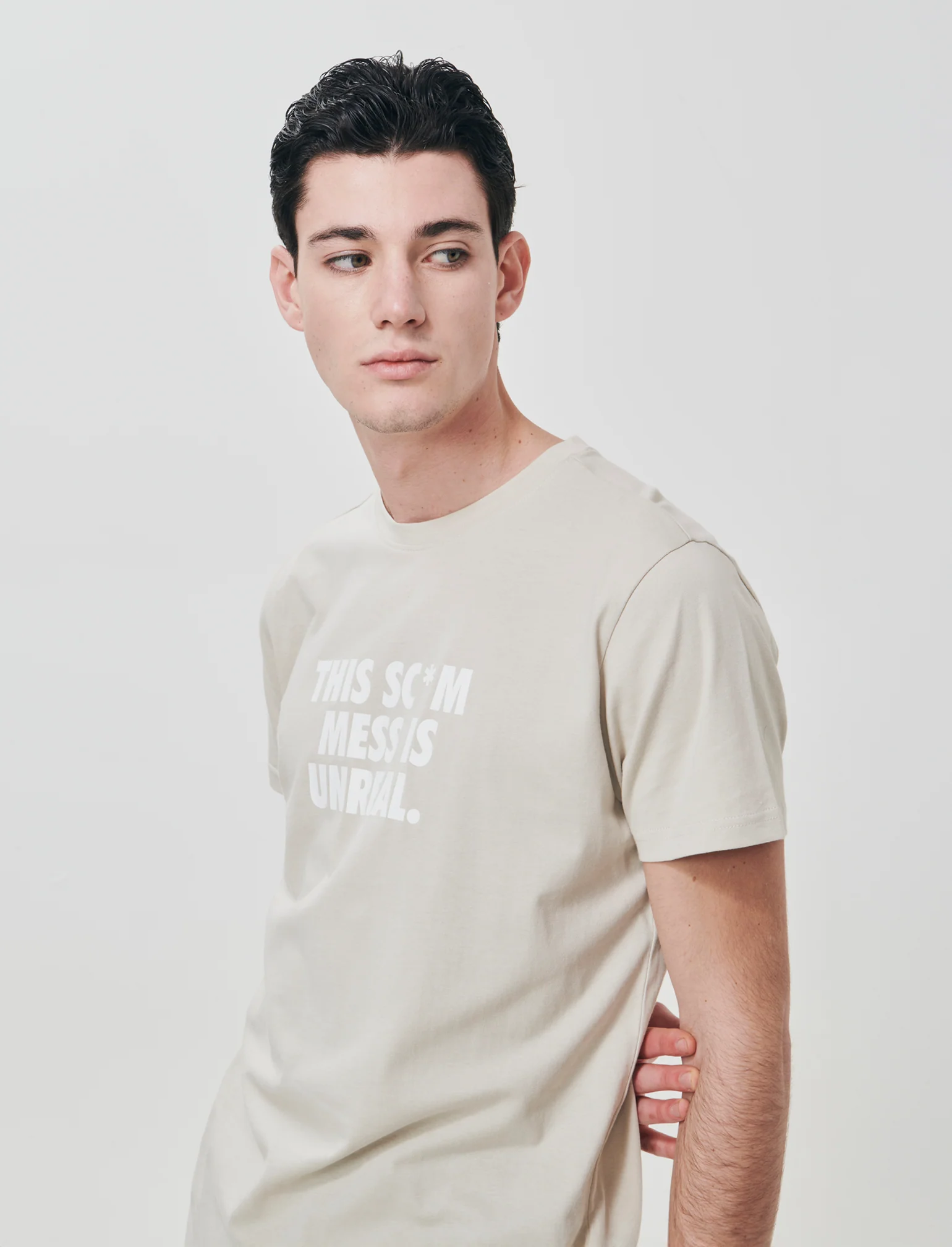 T-shirt cotone girocollo stampa contrasto - Grigio ghiaccio - Image 3
