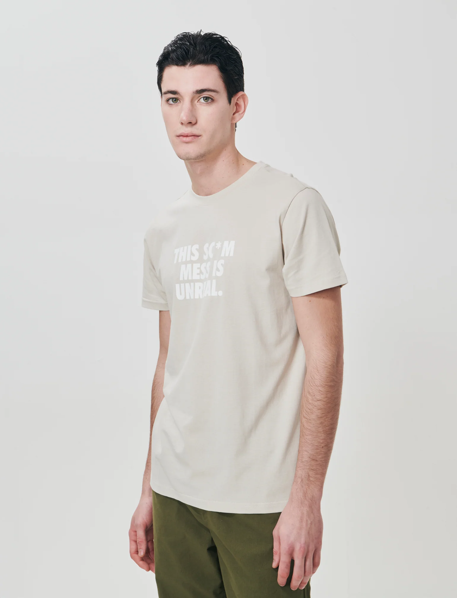 T-shirt cotone girocollo stampa contrasto - Grigio ghiaccio - Image 4