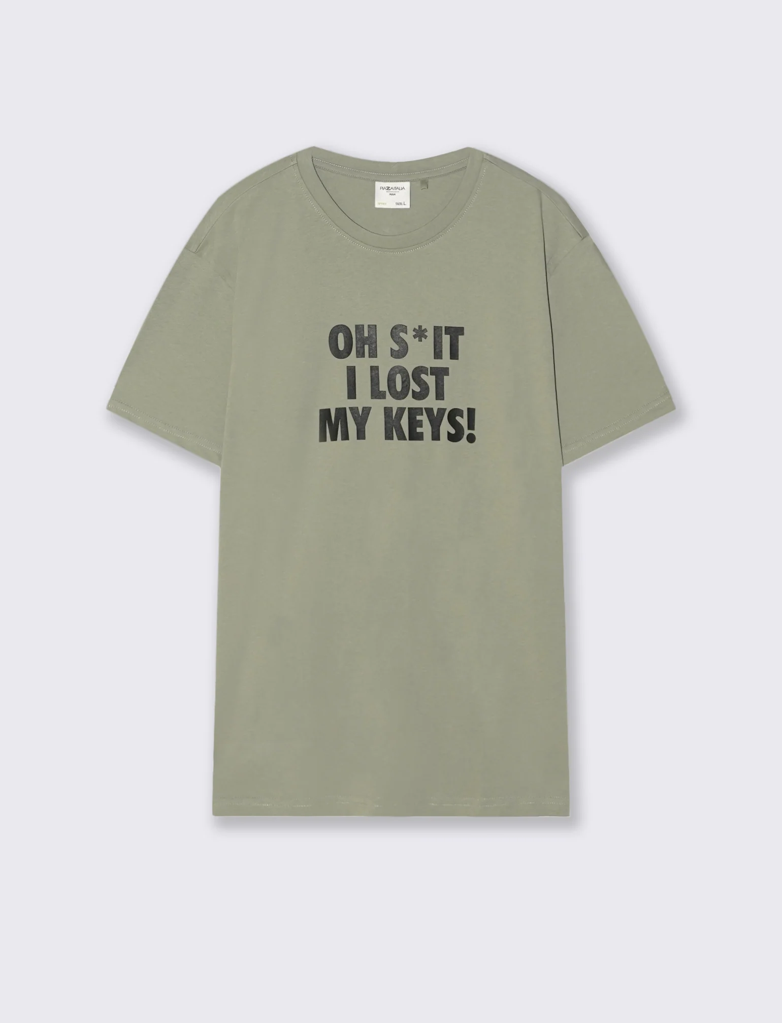 T-shirt cotone girocollo stampa contrasto - Verde