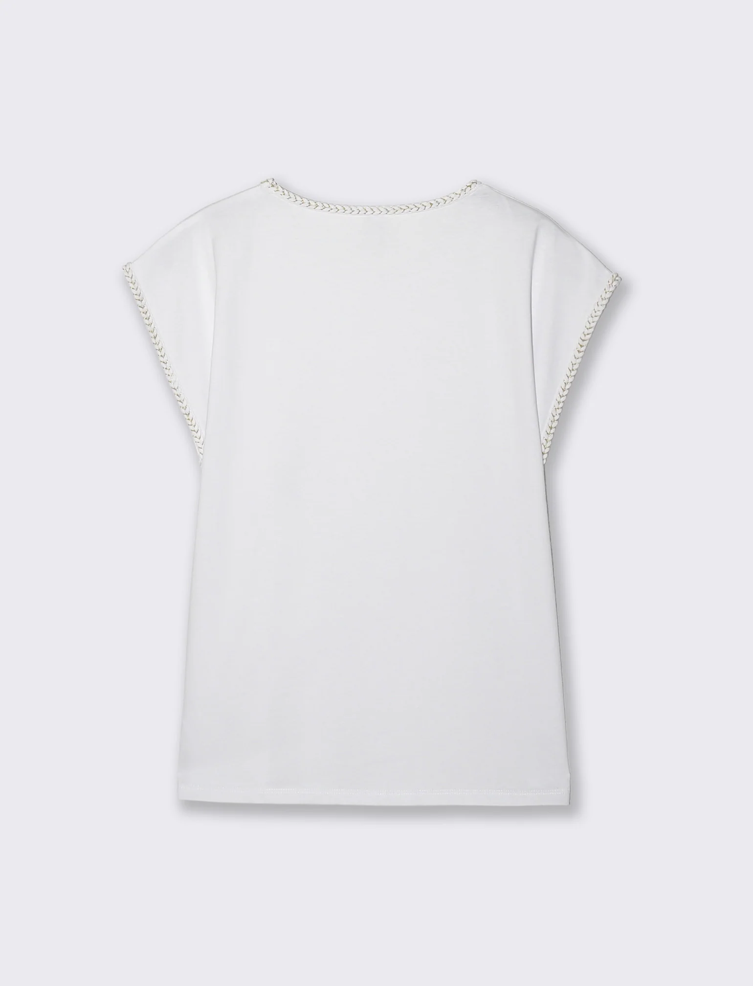 T-Shirt Cotone Manica Corto con Trim - Bianco - Image 2