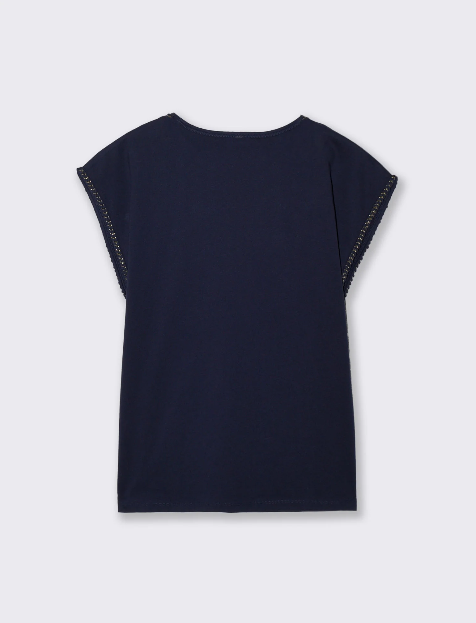 T-Shirt Cotone Manica Corto con Trim - Blu - Image 4