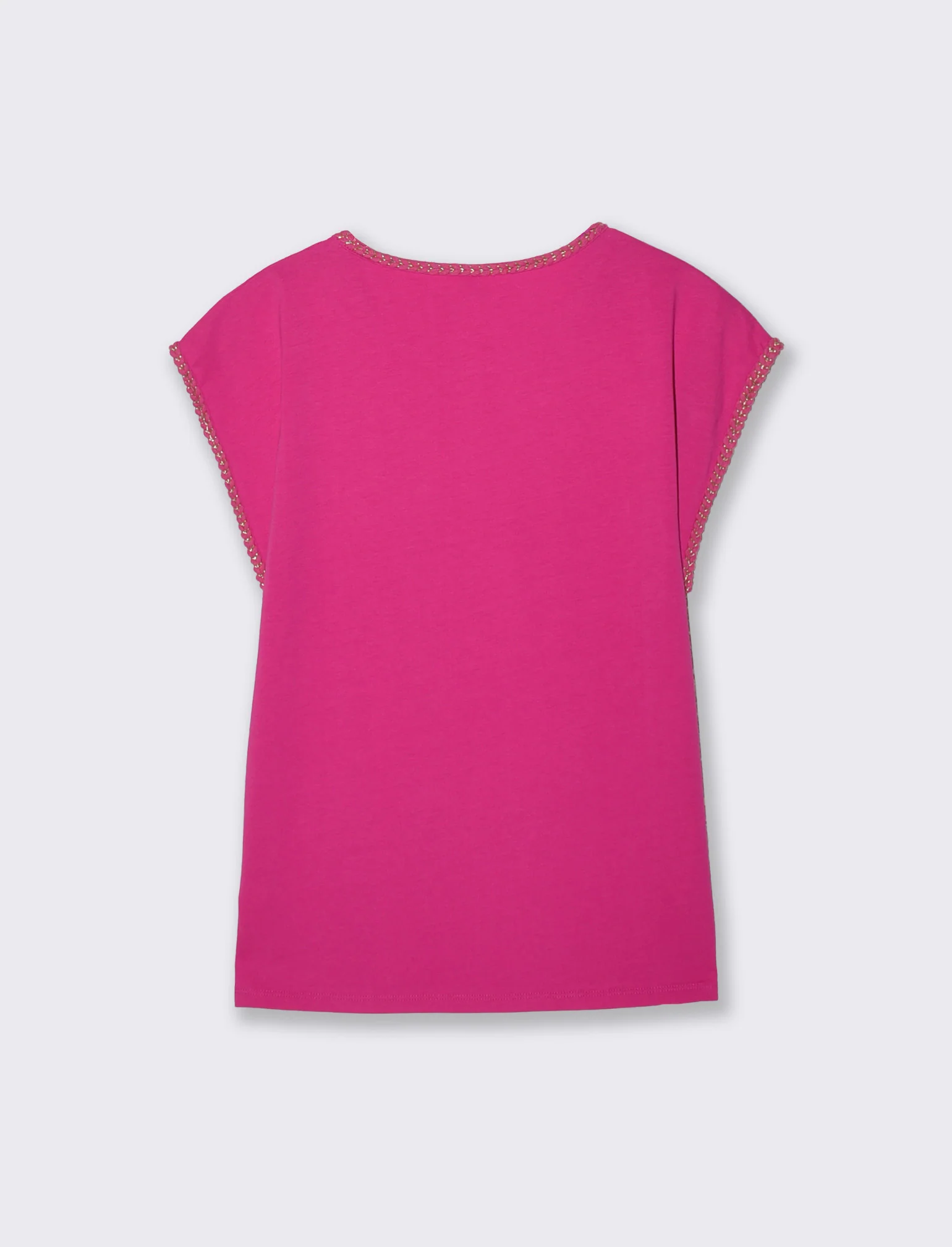 T-Shirt Cotone Manica Corto con Trim - Fuxia - Image 2