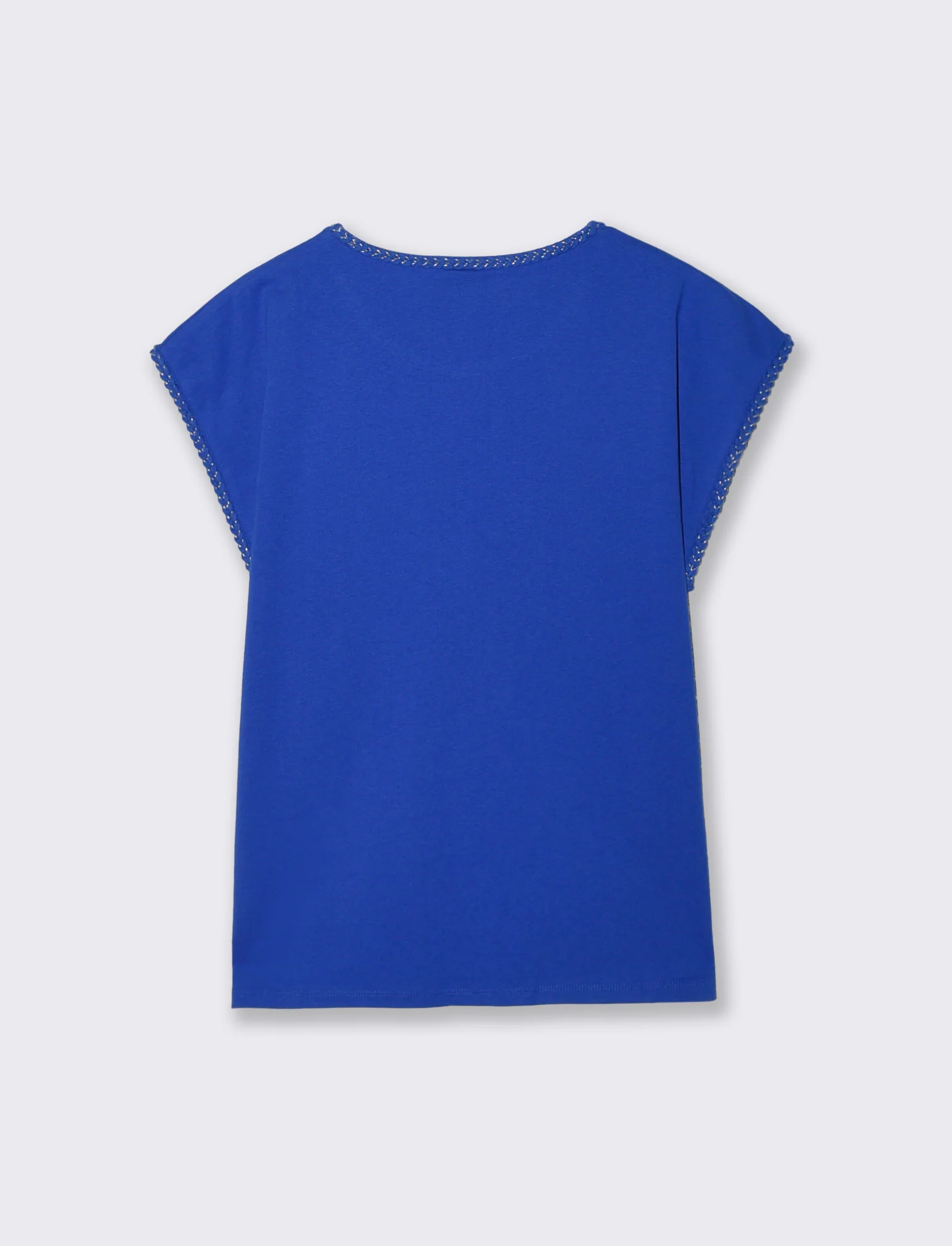T-Shirt Cotone Manica Corto con Trim - Royal - Image 2