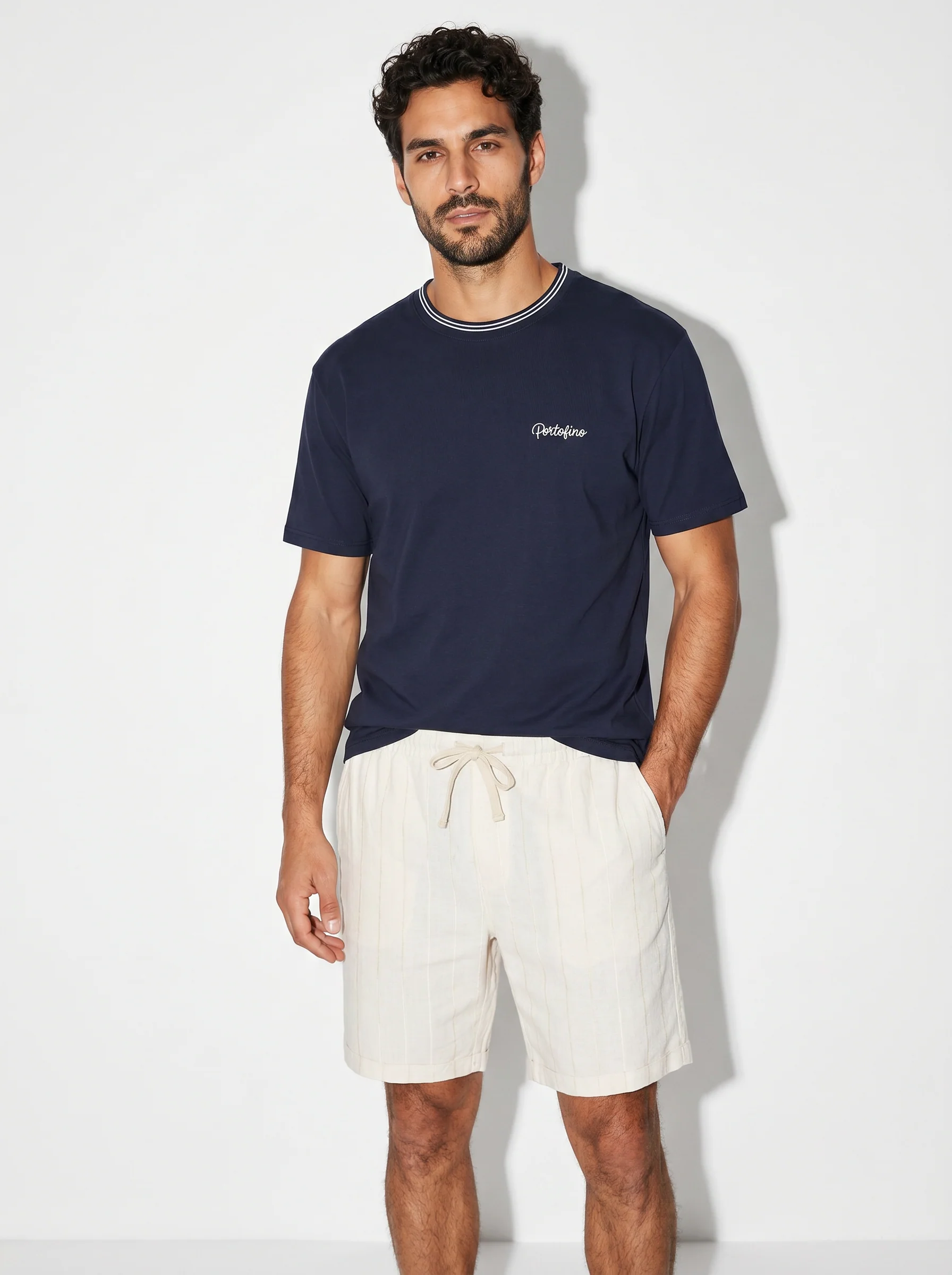 T-shirt cotone mercerizzato con contrasti - Blu - Image 3