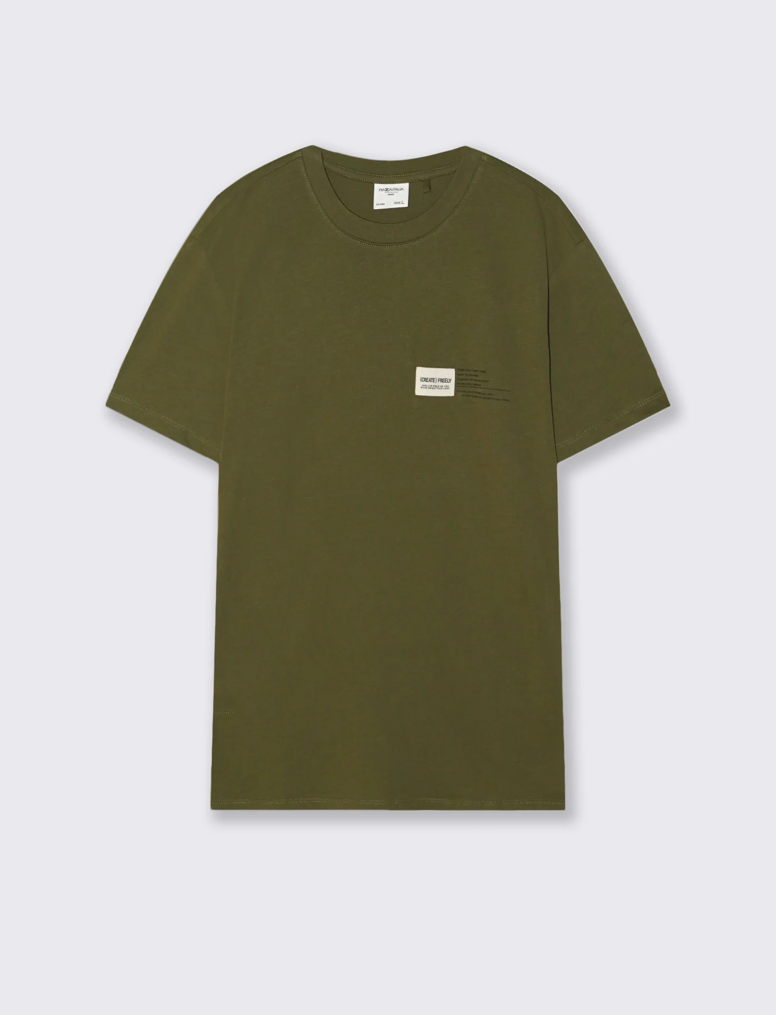 T-shirt cotone premium con patch e stampa - Verde oliva