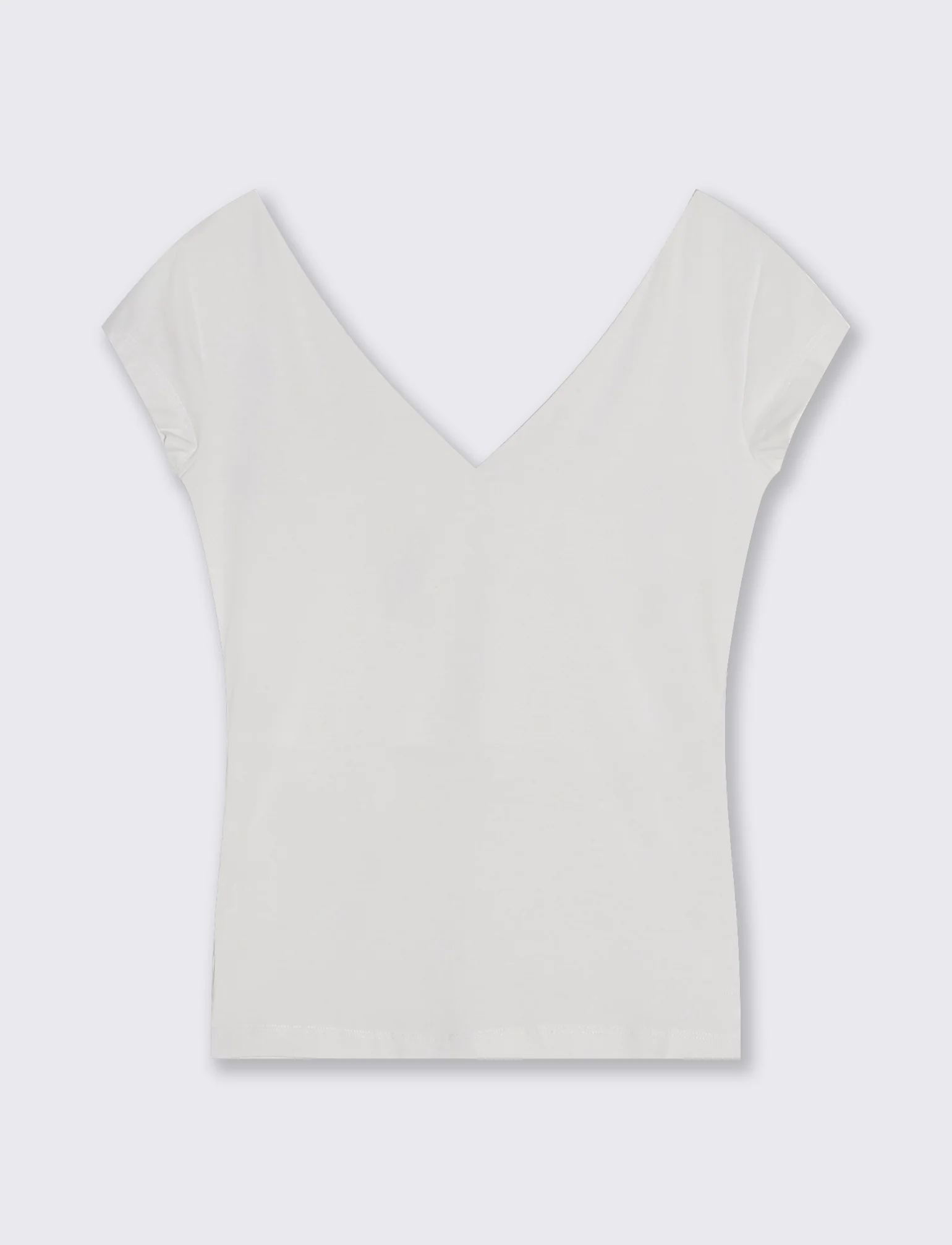 T-Shirt Cotone Scollo a V - Bianco - Image 2