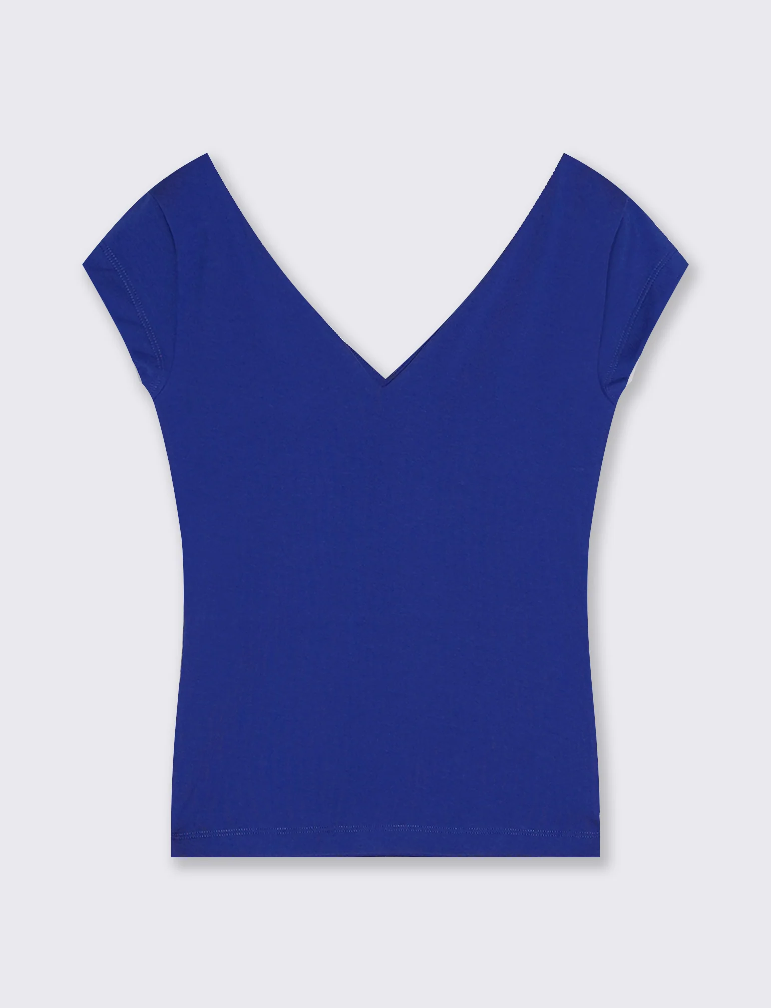 T-Shirt Cotone Scollo a V - Blu royal - Image 2