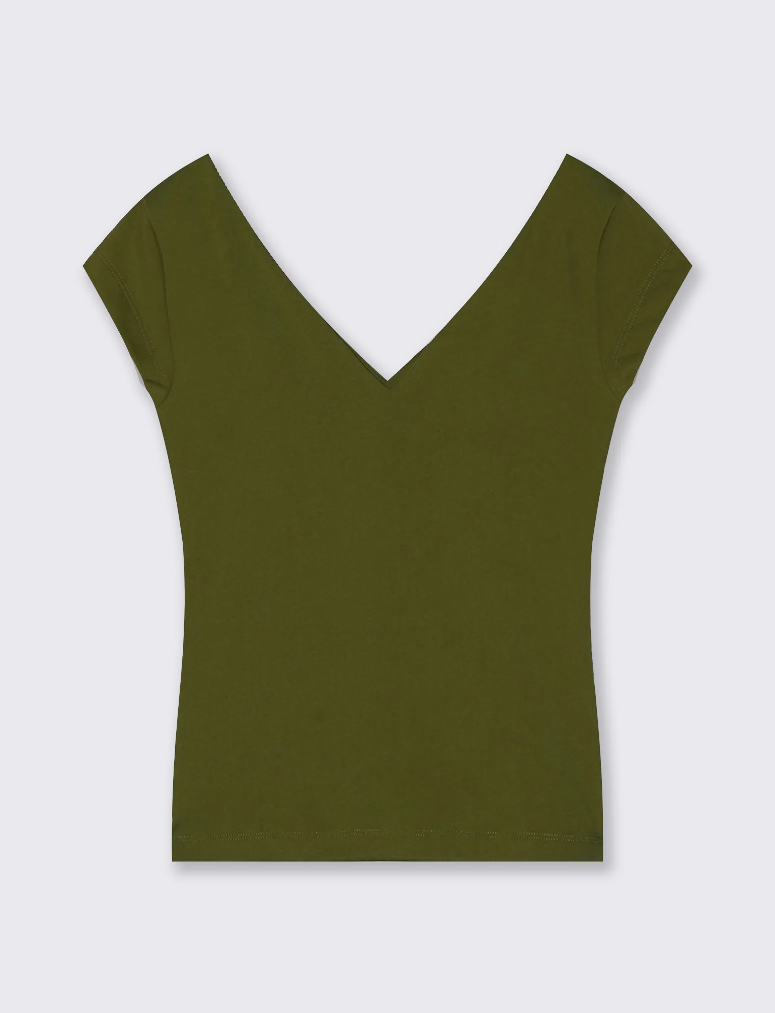 T-Shirt Cotone Scollo a V - Verde abete - Image 2