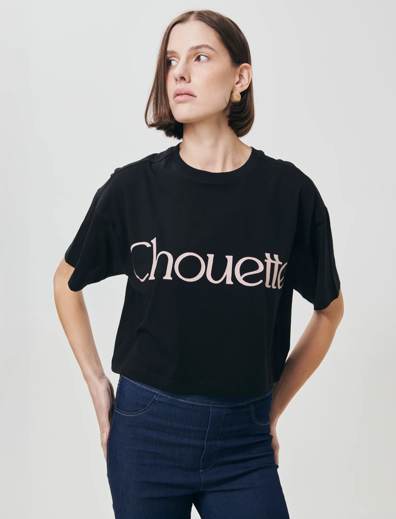 T-shirt Crop con Stampa e Manica Corta - Nero - Image 3