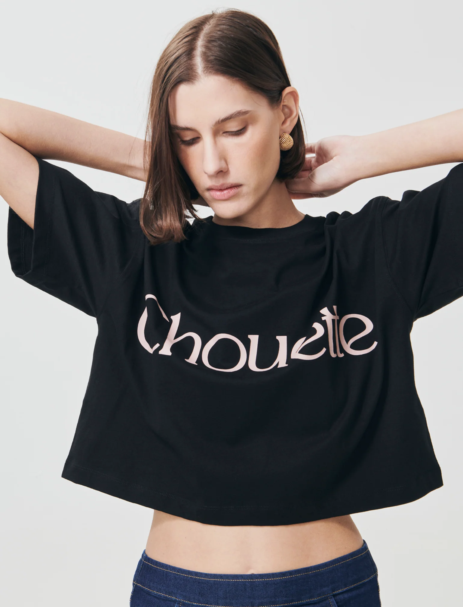T-shirt Crop con Stampa e Manica Corta - Nero - Image 4