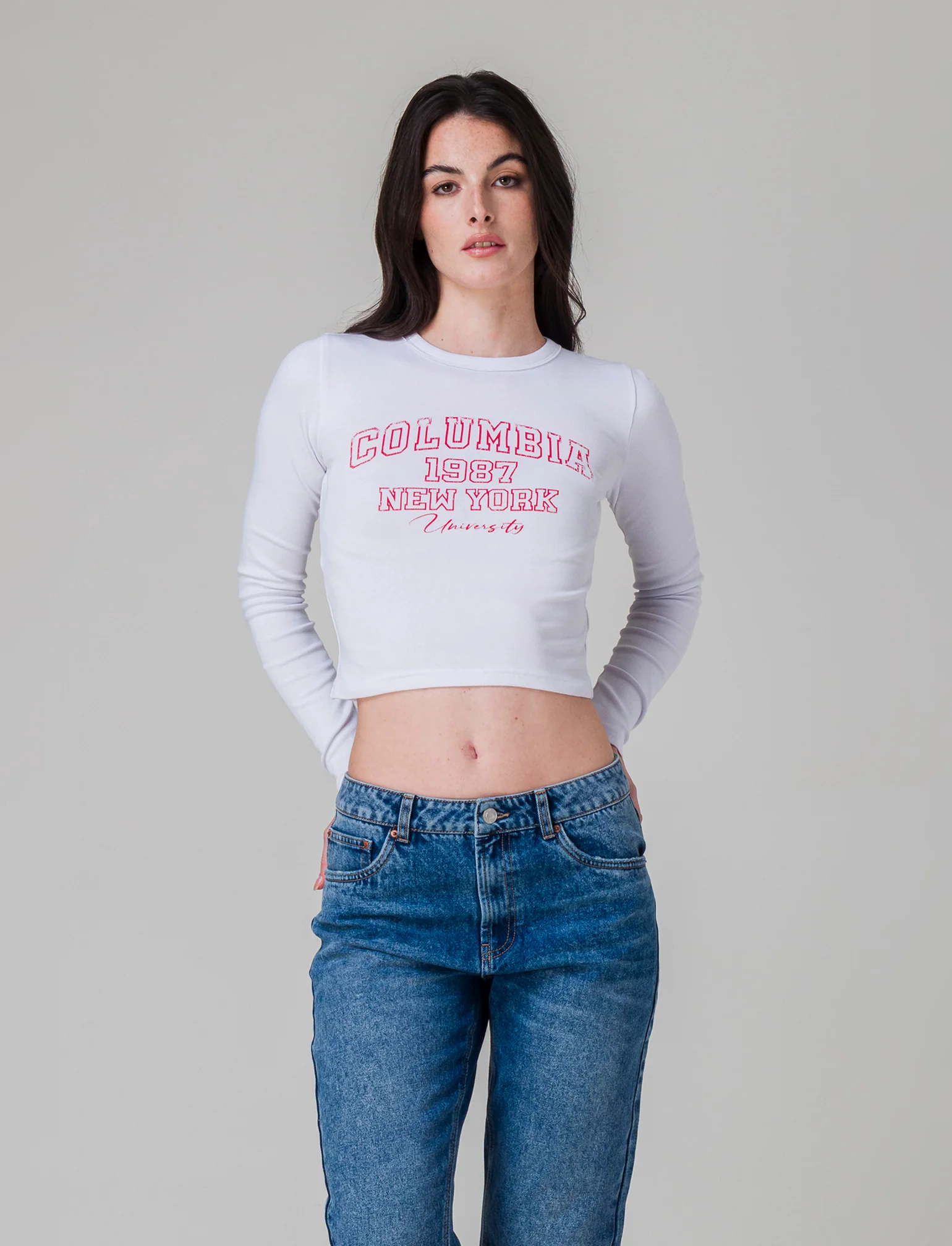 T-shirt crop manica lunga da donna - var 2