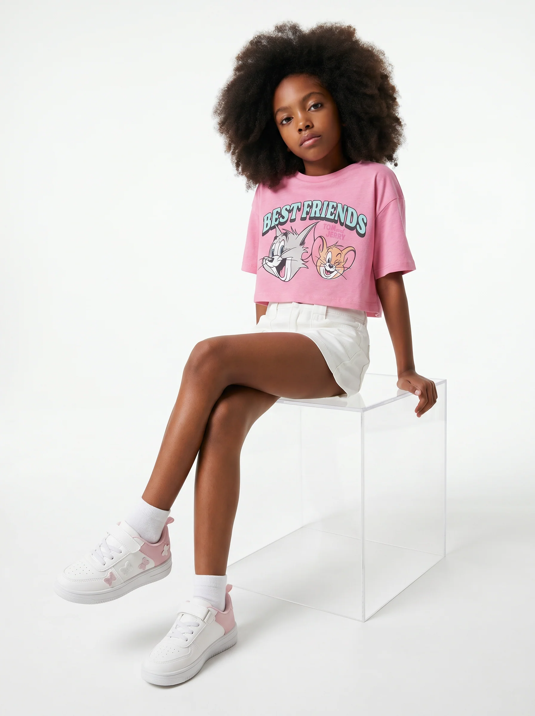 T-shirt cropped Tom & Gerry in cotone - Rosa - Image 3