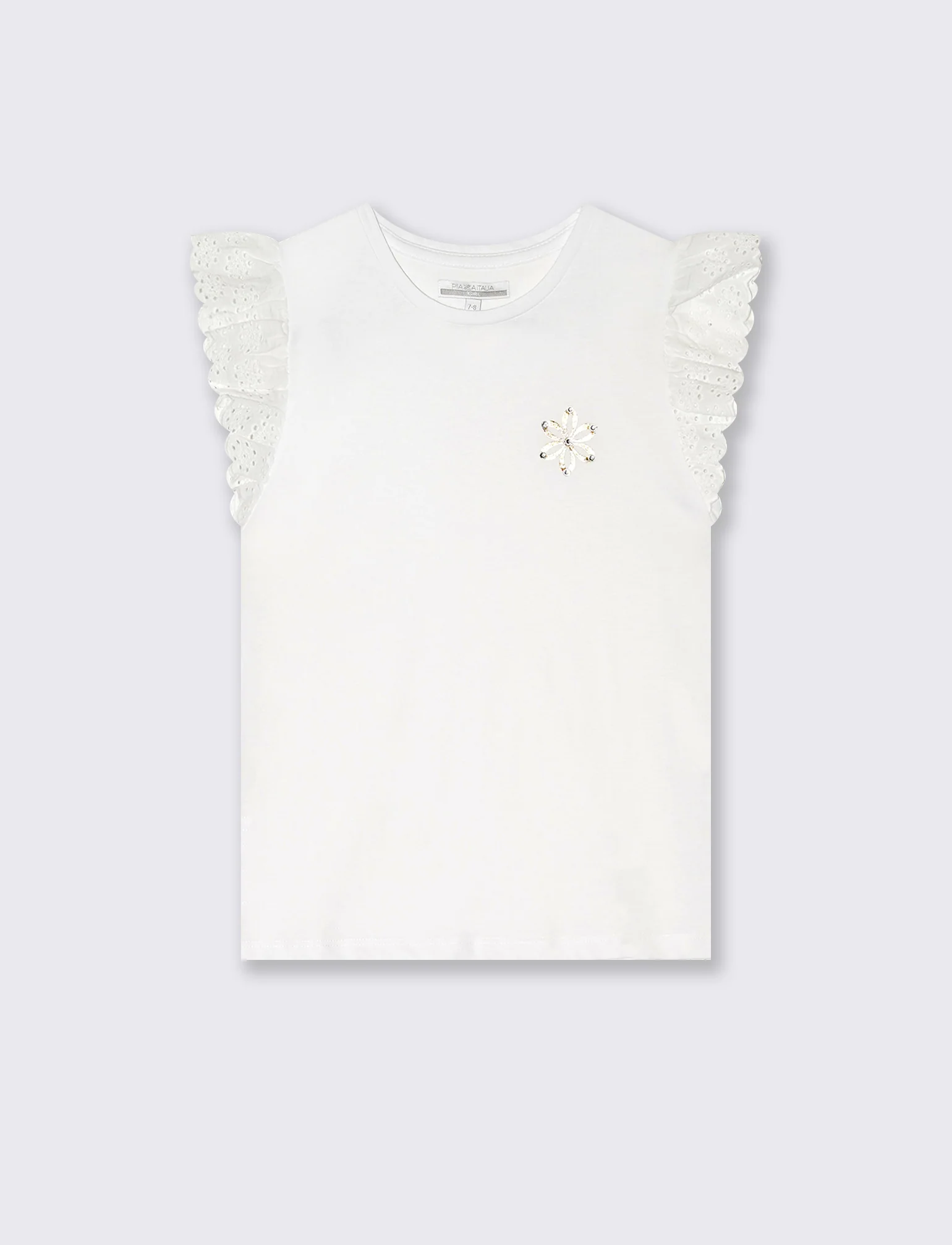 T-shirt da bambina con volant in sangallo - Bianco - Image 3