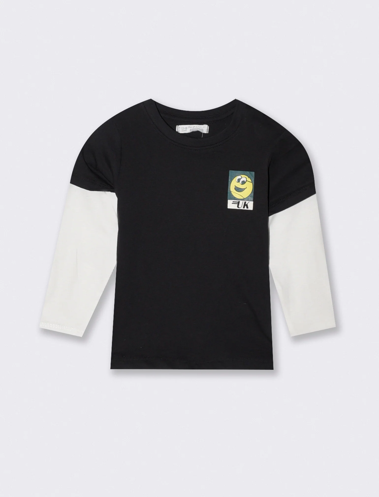 T-shirt doppia manica con stampa sportiva - Nero