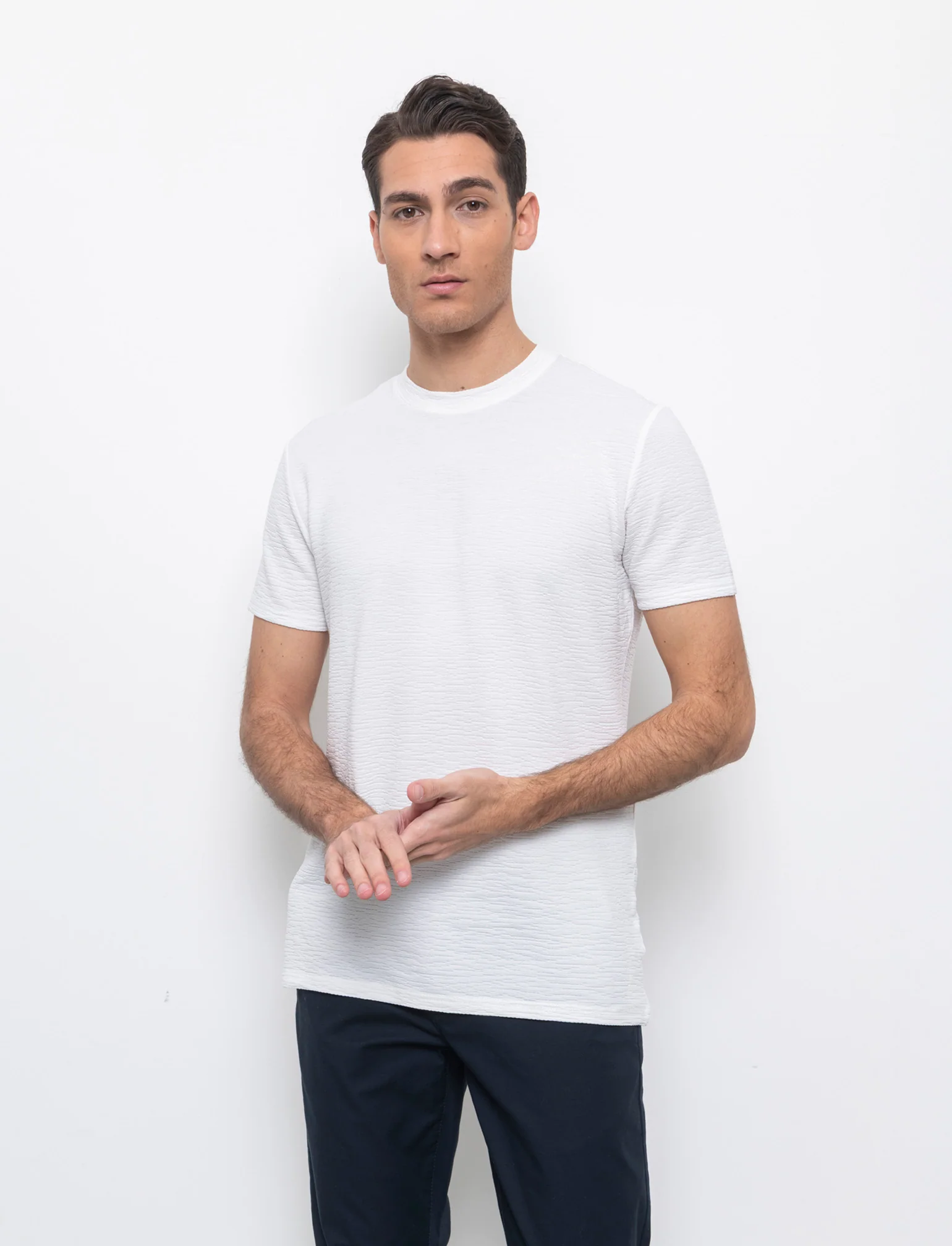 T-shirt effetto maglia jacquard da uomo - Bianco - Image 3