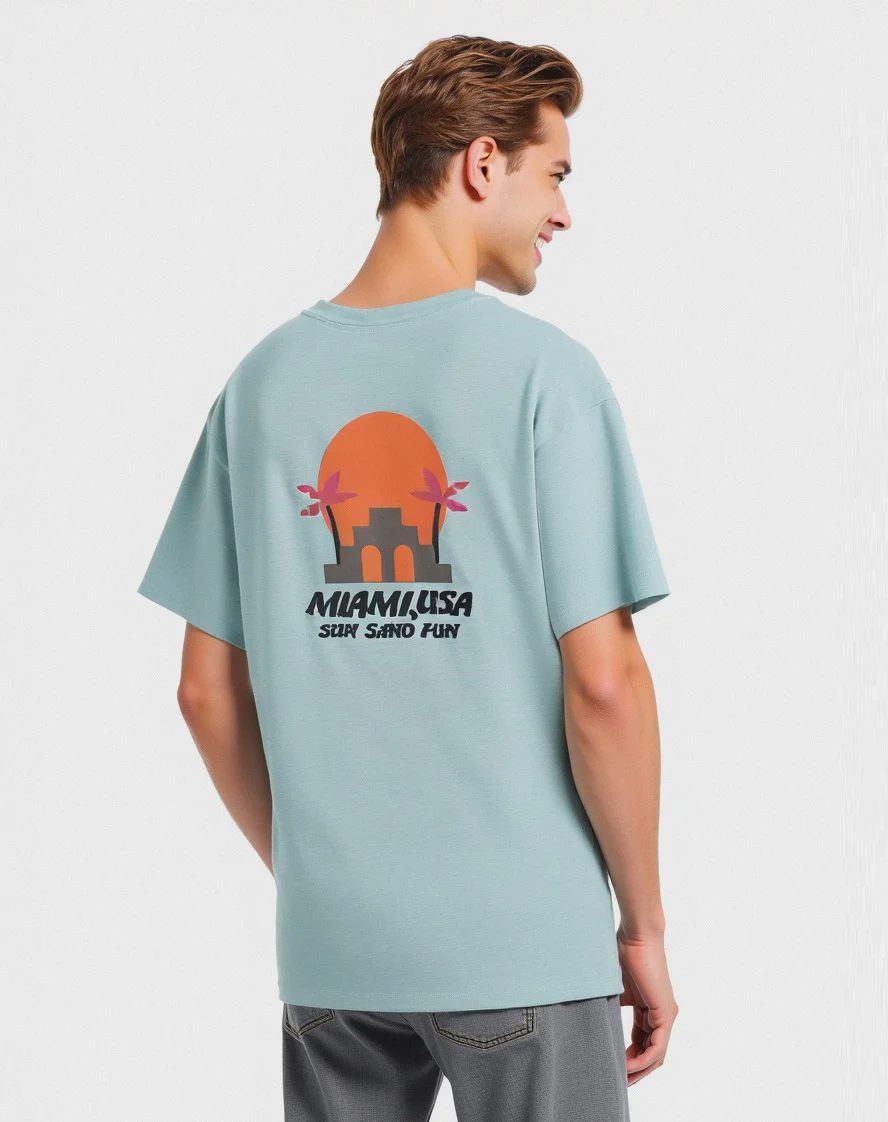 T-shirt effetto maglina con stampa puffy da uomo - Azzurro - Image 2
